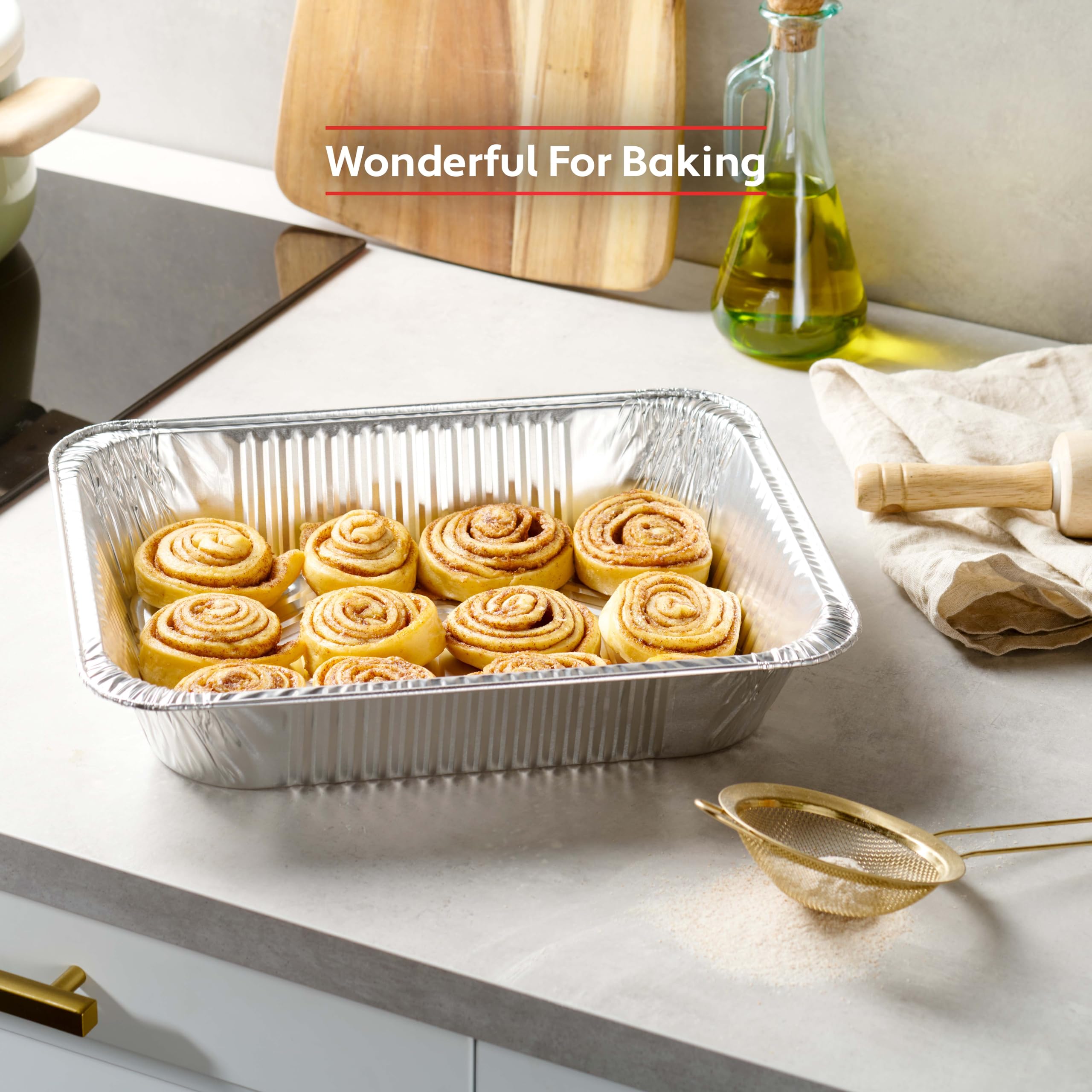 Munfix Paquete de 30 Bandejas Desechables, Moldes Aluminio Desechables de 9 x 13 pulgadas, Bandejas de Papel de Aluminio Extra Resistentes para Calentar, Asar, Cocinar, Almacenar Alimentos