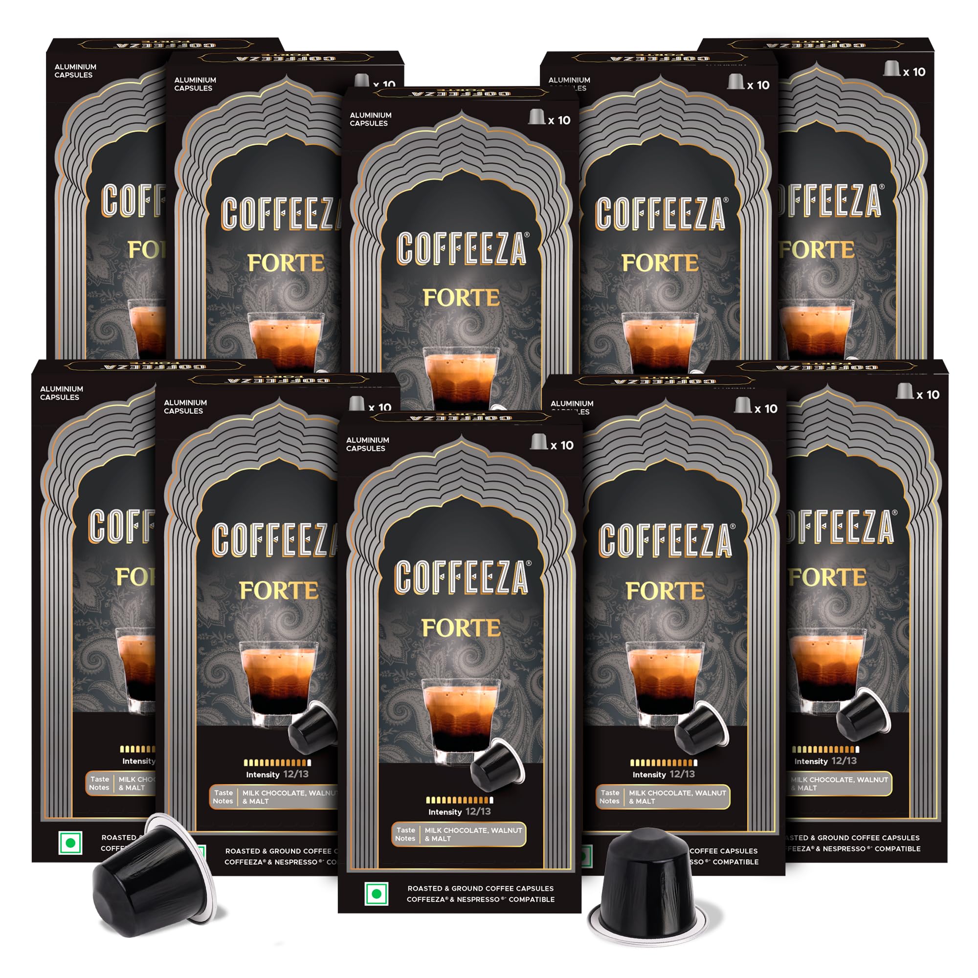 Forte Aluminium Coffee Capsules, Intensity 12/10 - Coffee Pods (Box of 100),2 Kg