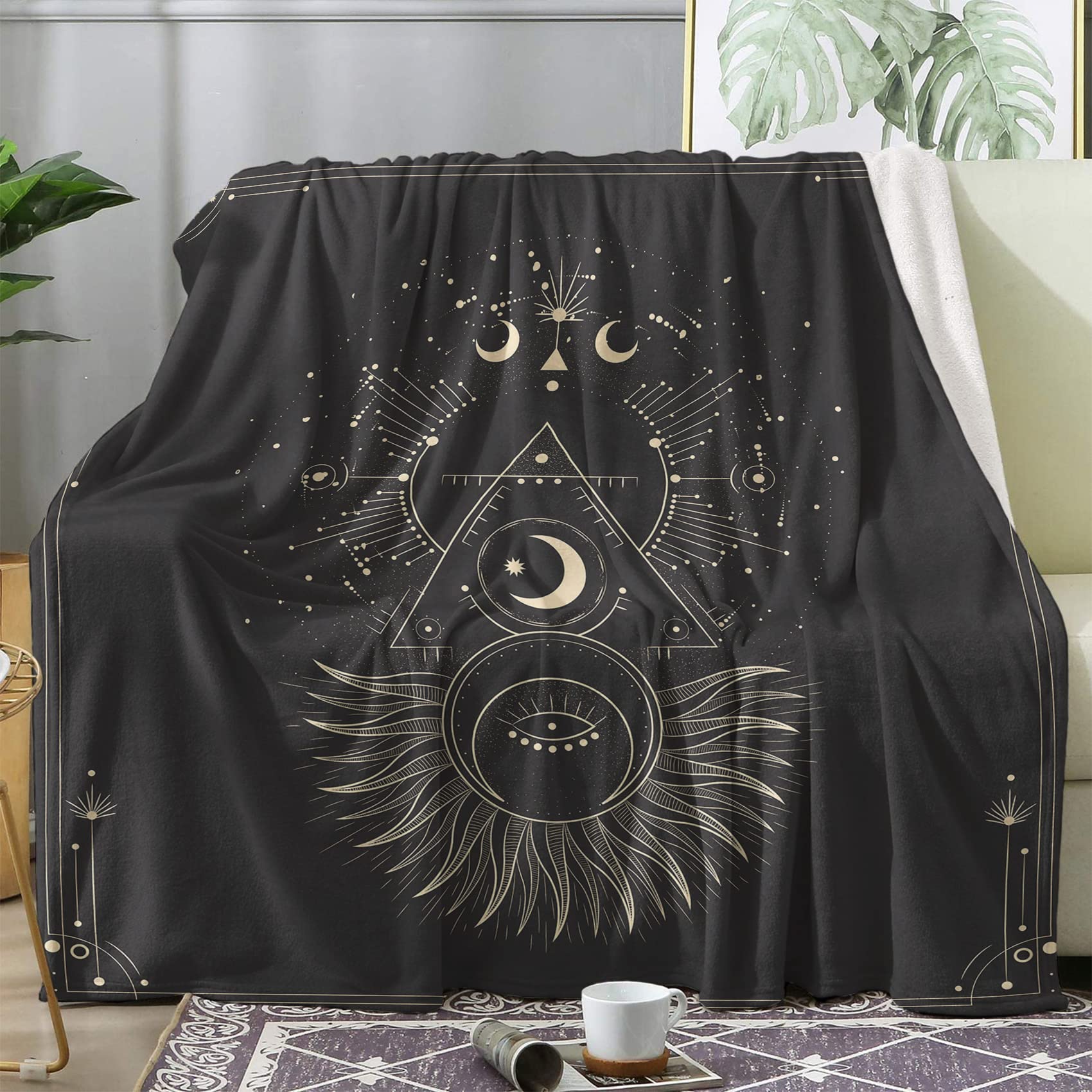 Thème esthétique soleil et lune couverture polaire BUKITA grand plaid lit hiver velours premium