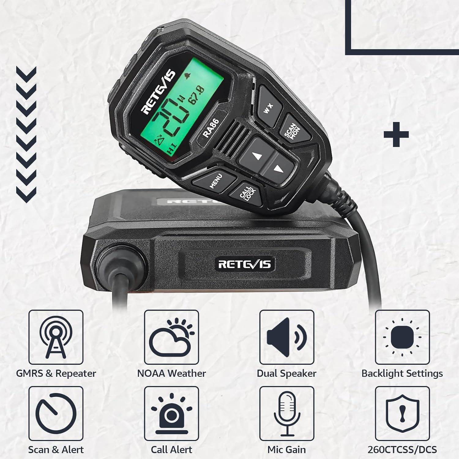 Retevis RA86 GMRS Mobile Radio with Antenna, Long Range Communicate Kit Include RT97 GMRS Base Station(1 Pack), RB17P Handheld Radio(2 Pack), Relay Transceiver Set for RV Off-Roading Farm