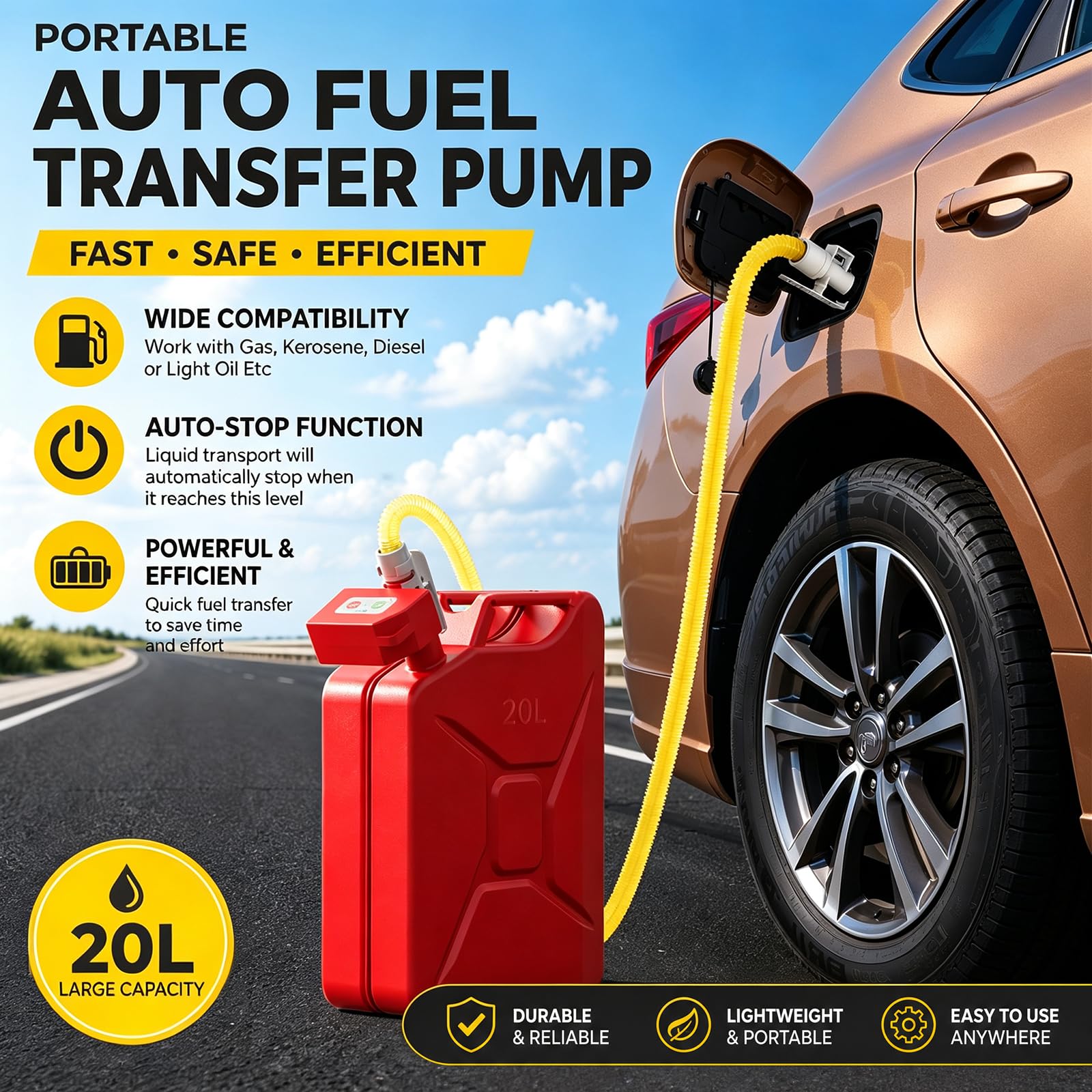 Bomba de combustible eléctrica, bomba de líquido portátil, sensor de parada automática de 2,4 GPM, bomba de gasolina, bomba de aceite para aceite, agua, gasolina, diésel con motor sin escobillas y