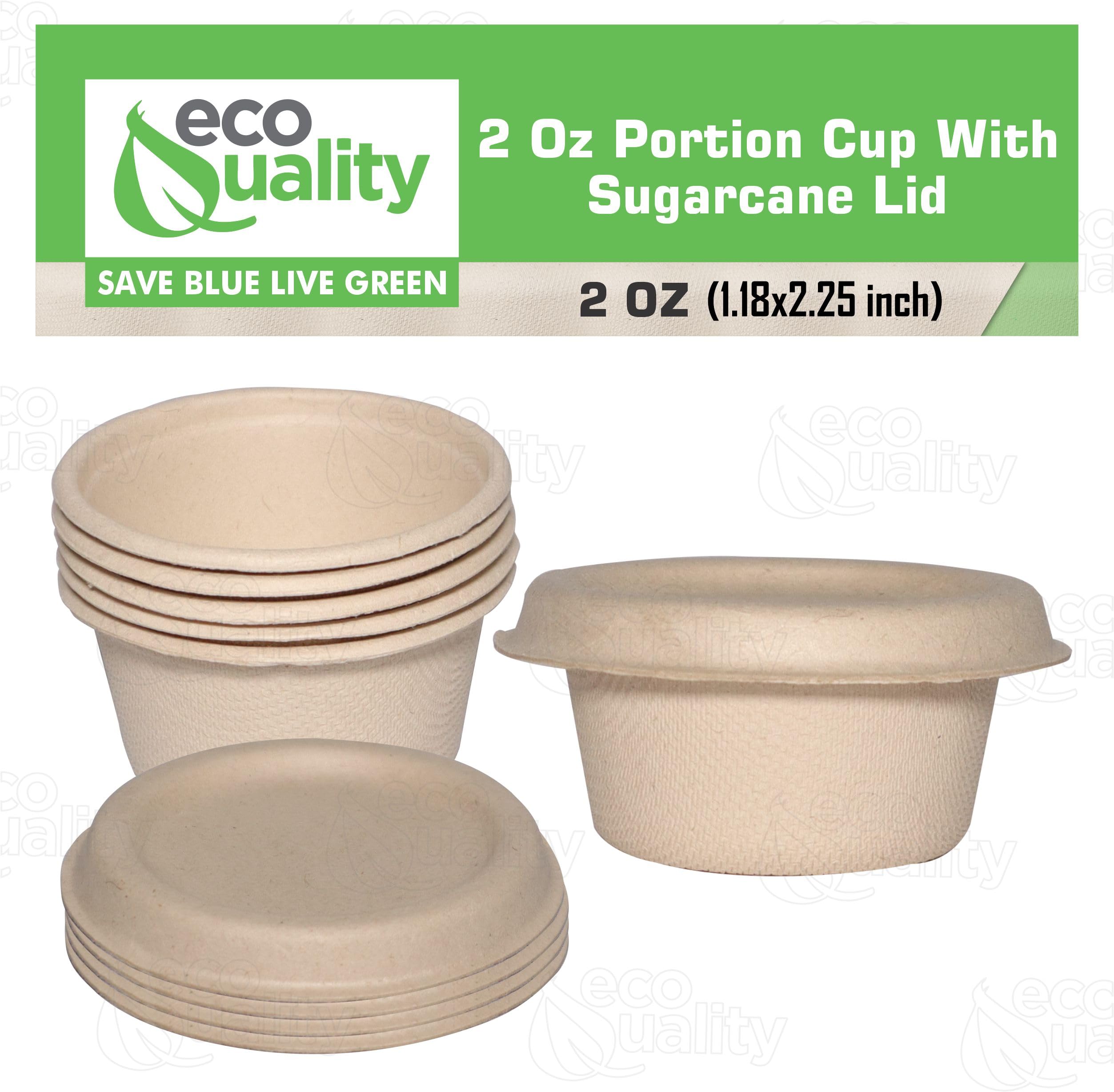 2 Oz Compostable Souffle Portion Cups with Fiber Lids - Condiment Paper Sample Cup with Lid Sugarcane Bagasse, Biodegradable Great For Sauces, Condiments, Slime, Jello Shot, Food Storage (50)