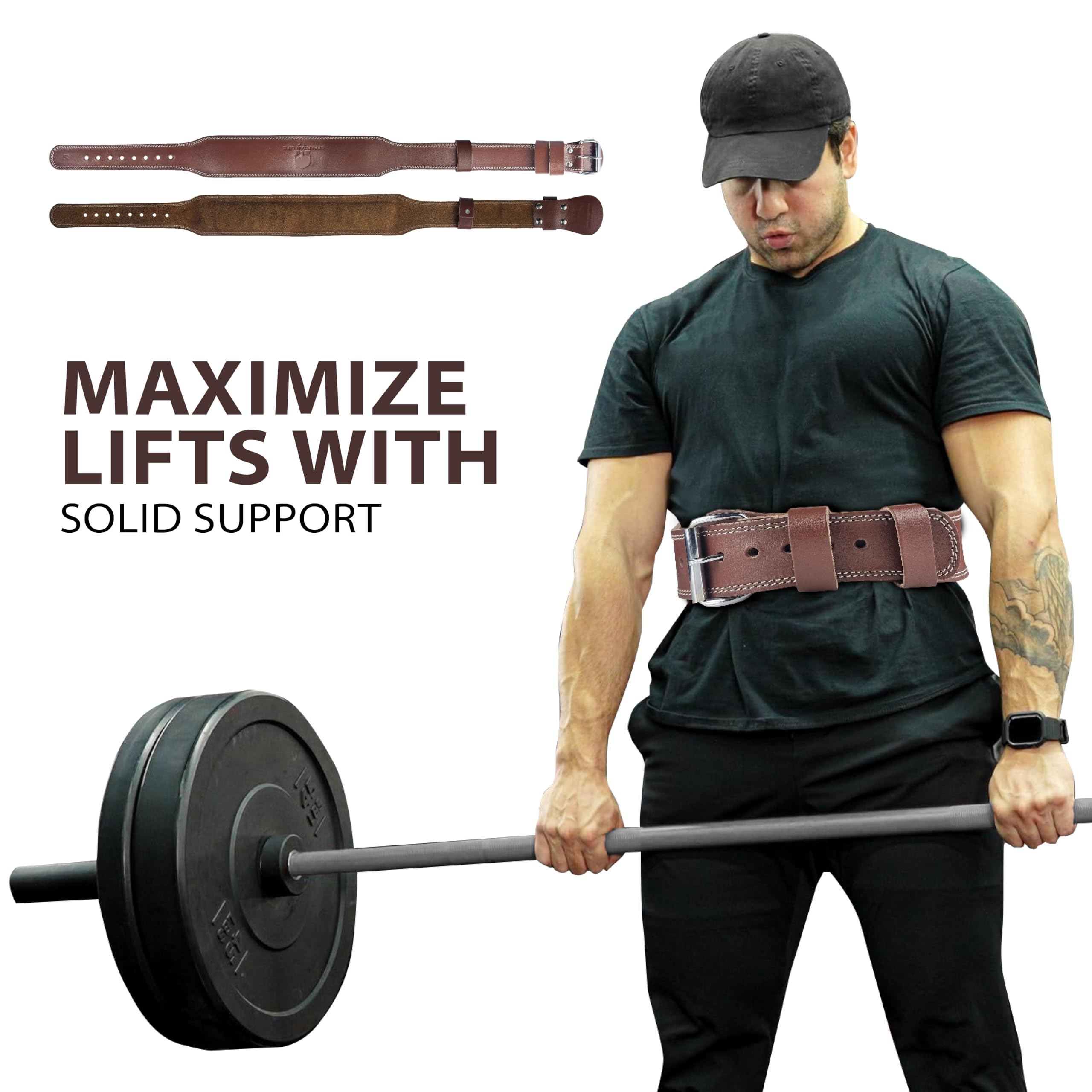 Spartan Cintura per sollevamento pesi (5 mm di spessore) – Cintura di sollevamento in pelle per uomini e donne – Cintura funzionale per allenamento – Cintura da palestra per