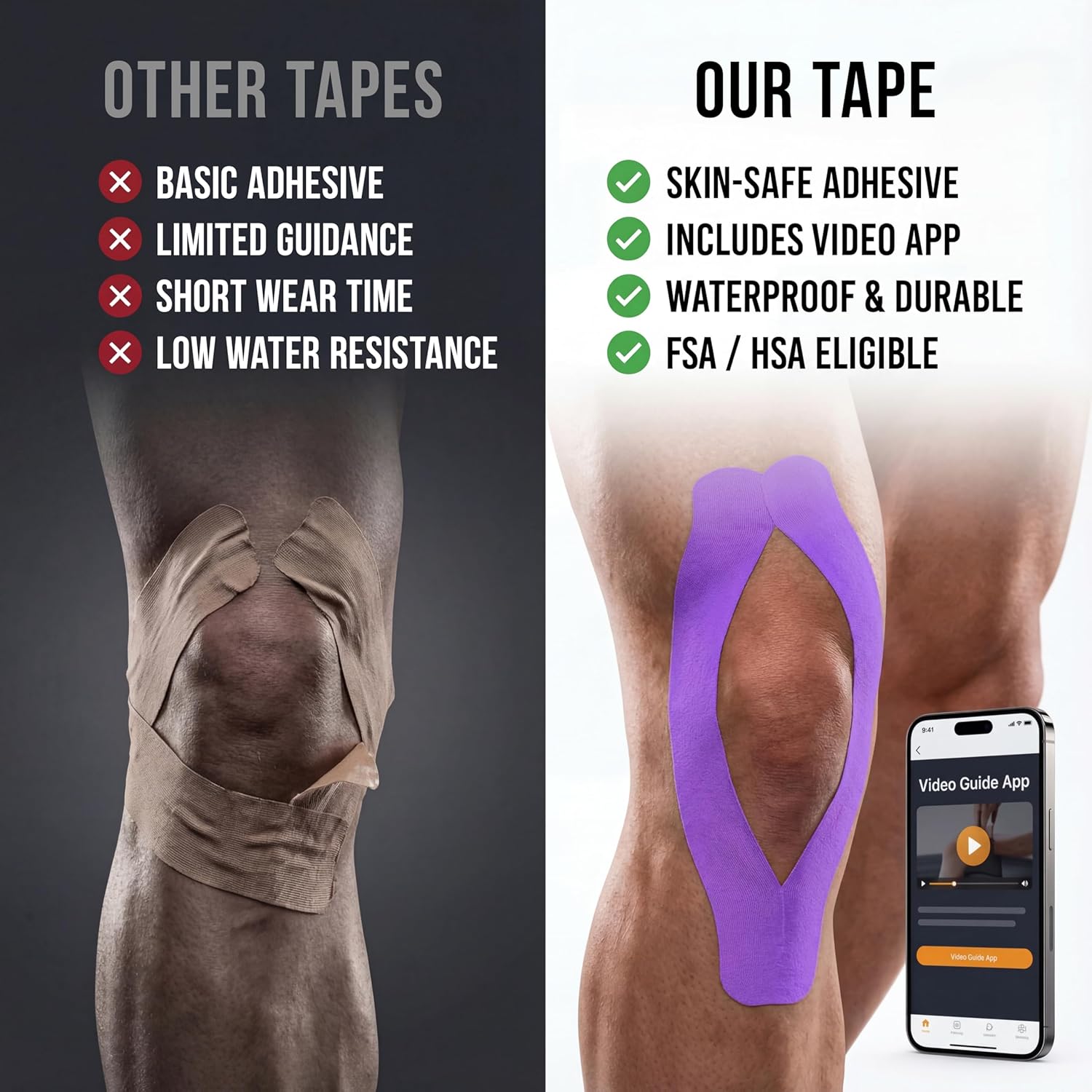 Kinesiology Tape-Incredible Support for Athletic Sports and Recovery + Free Taping Guide - Pre-Cut 2 inch 16.4 feet (Indigo Purple + Free Taping Guide, 1 Pack) - Image 5