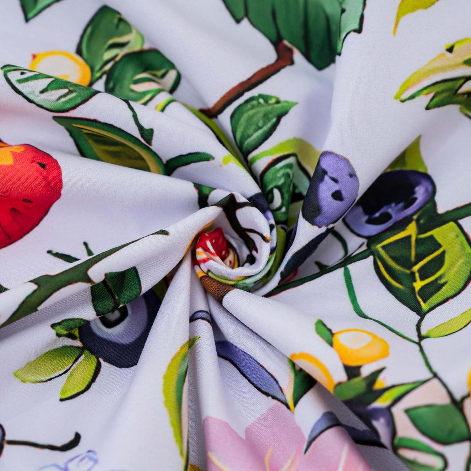 MAGRACE Fruit Floral Duvet Cover Set Queen Size– 3PC Washed Cotton White Botanical Bedding– Orange Fig Berry Pattern with Corner Ties and Zipper – Vibrant Summer Garden Style