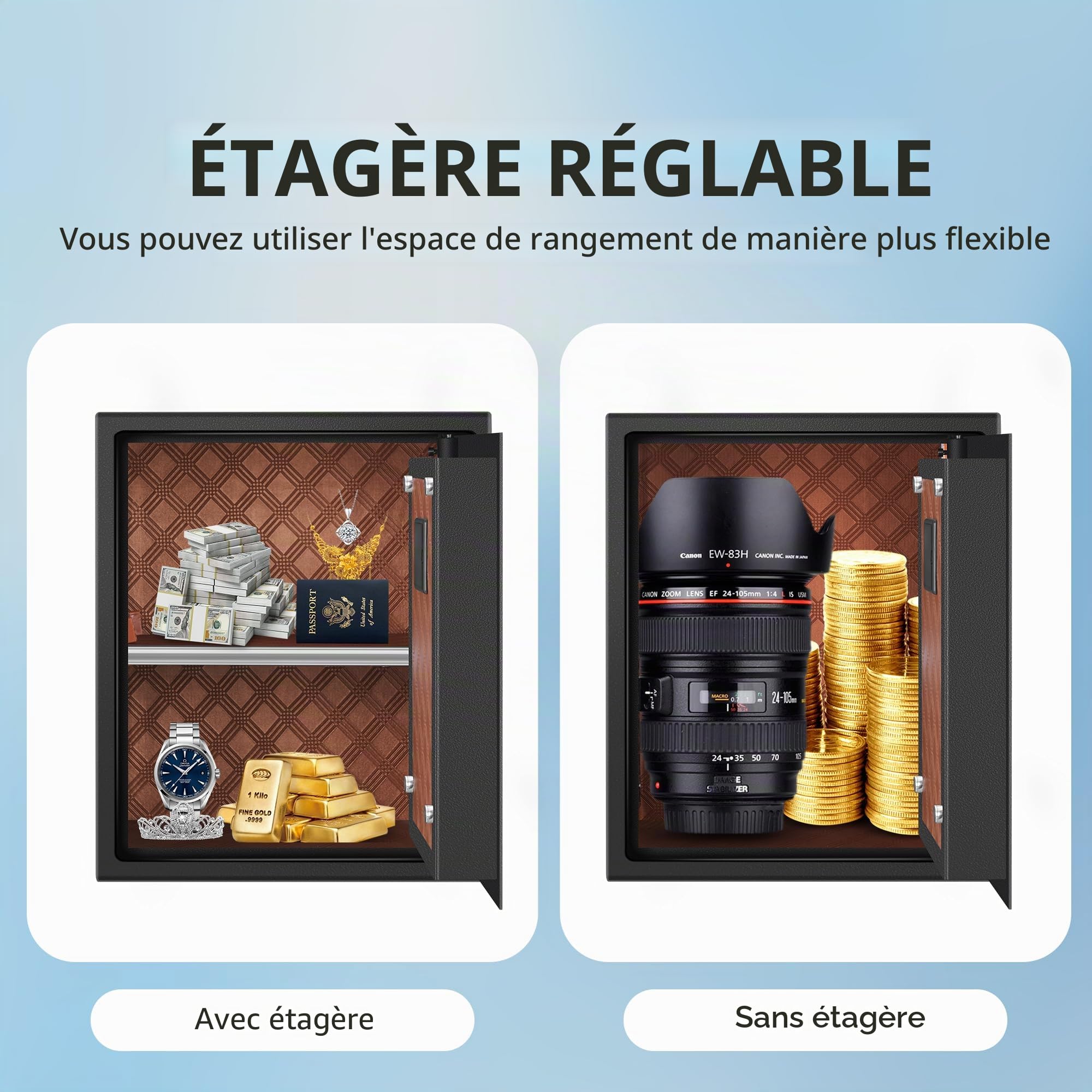 HSGCJS Grand coffre-fort pour empreintes digitales – 0,5 m³, boîte biométrique à empreintes digitales avec clavier numérique, coffre-fort de sécurité avec lumière à induction et cuir, tirelire pour