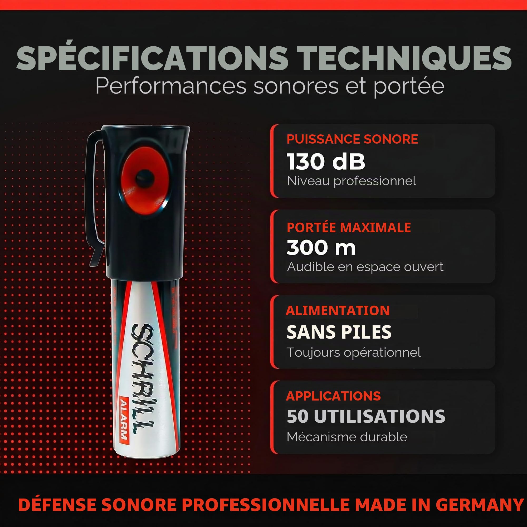 Dispositif de sécurité portable sans piles - Défense personnelle contre les personnes malveillantes et les animaux dangereux - Urgences et autodéfense - Fabriqué en Allemagne (1)
