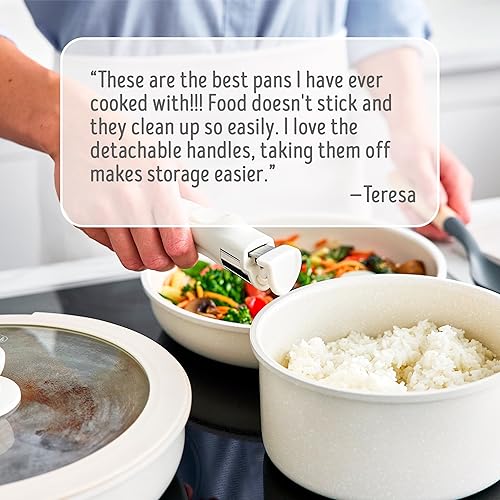 Miniatura 4 de GreenLife Juego de ollas y sartenes antiadherentes de 10 piezas, mango desmontable y juego de utensilios de cocina apilables, sartenes de cocina no