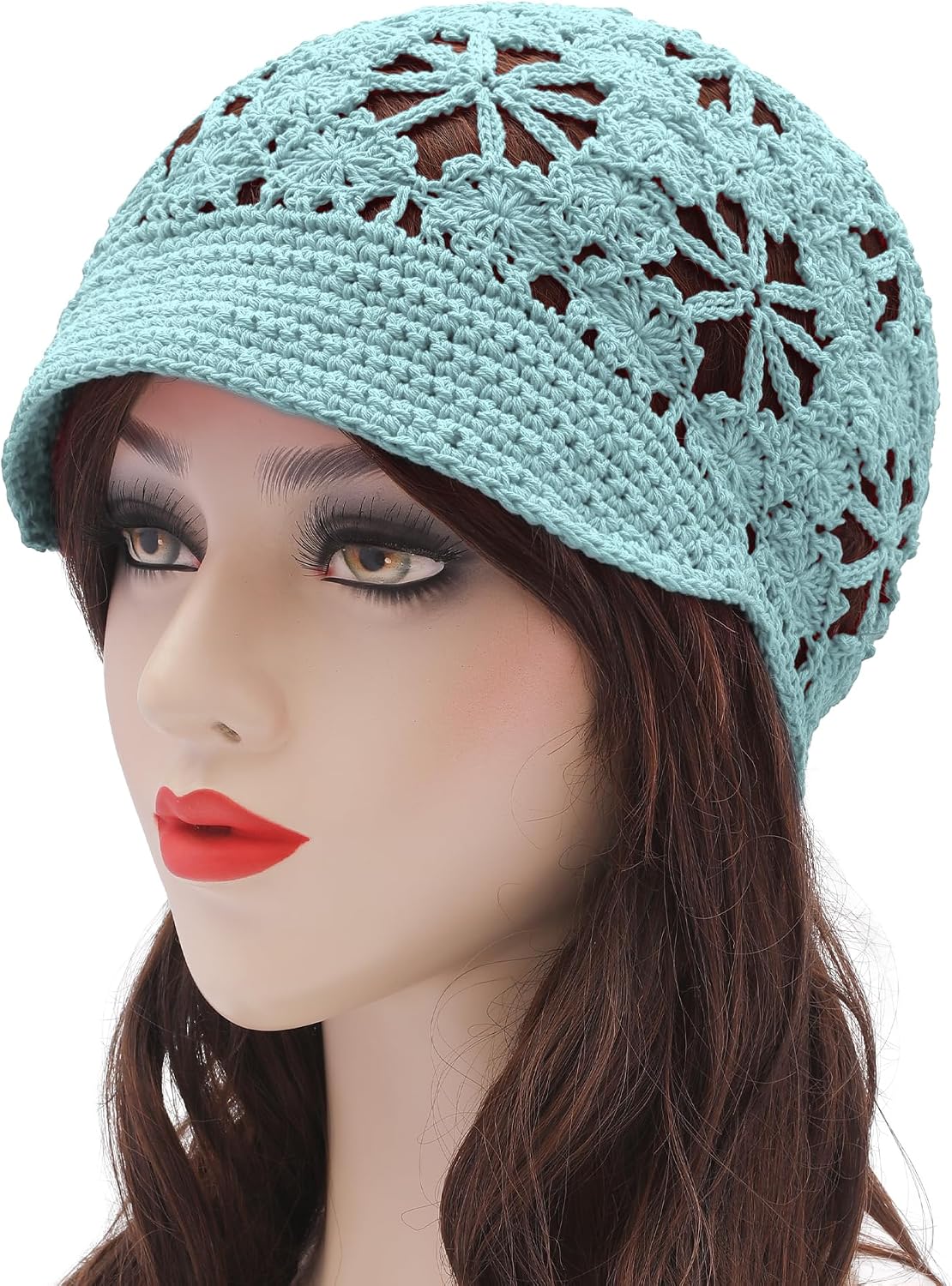 ZLYC Women Summer Slouchy Crochet Hat Handmade Cutout Skull Cap with Visor image 2