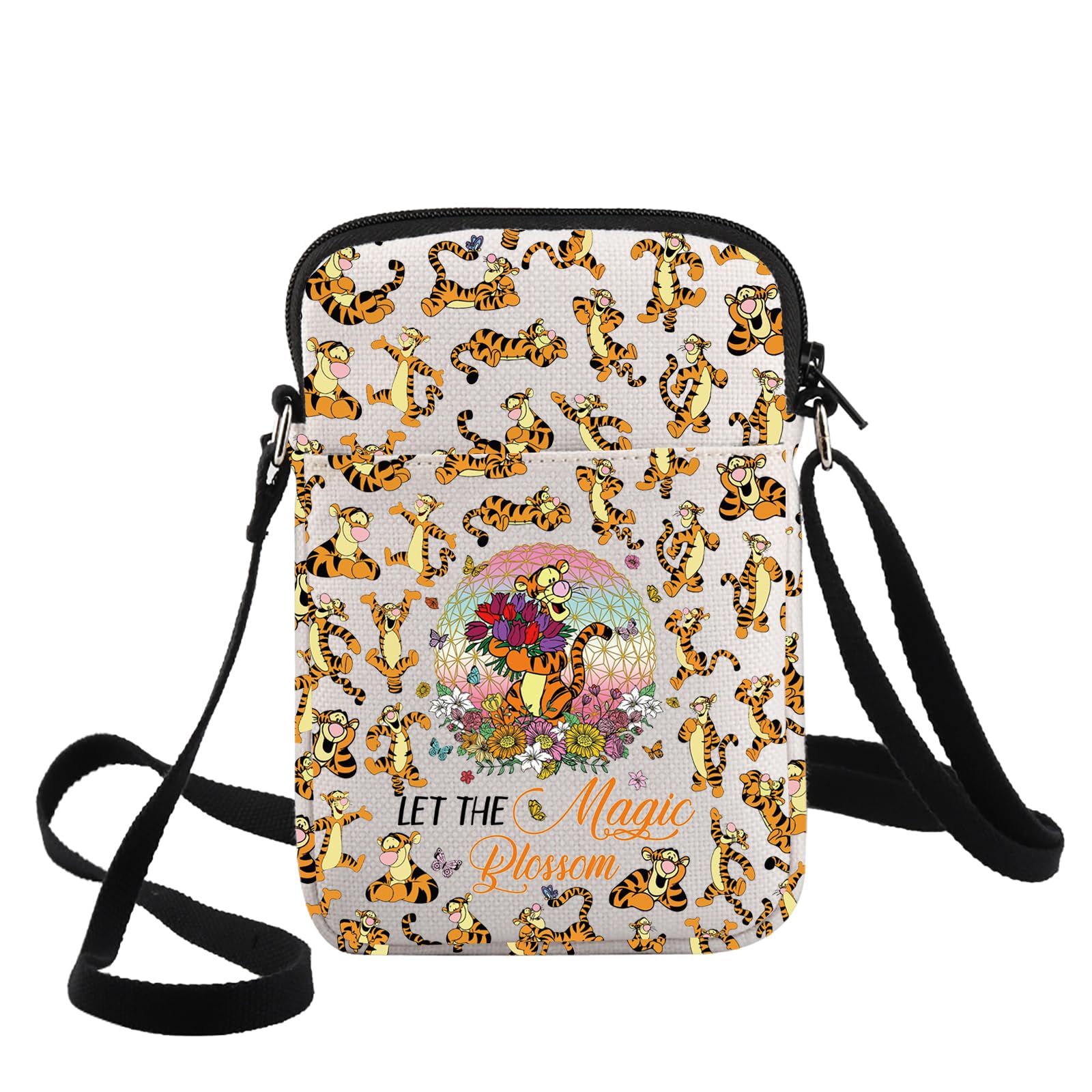 G2TUP Funny Tiger Crossbody Bag Anmial Fans Gift Let The Magic Blossom Tigers Adjustable Strap Bag