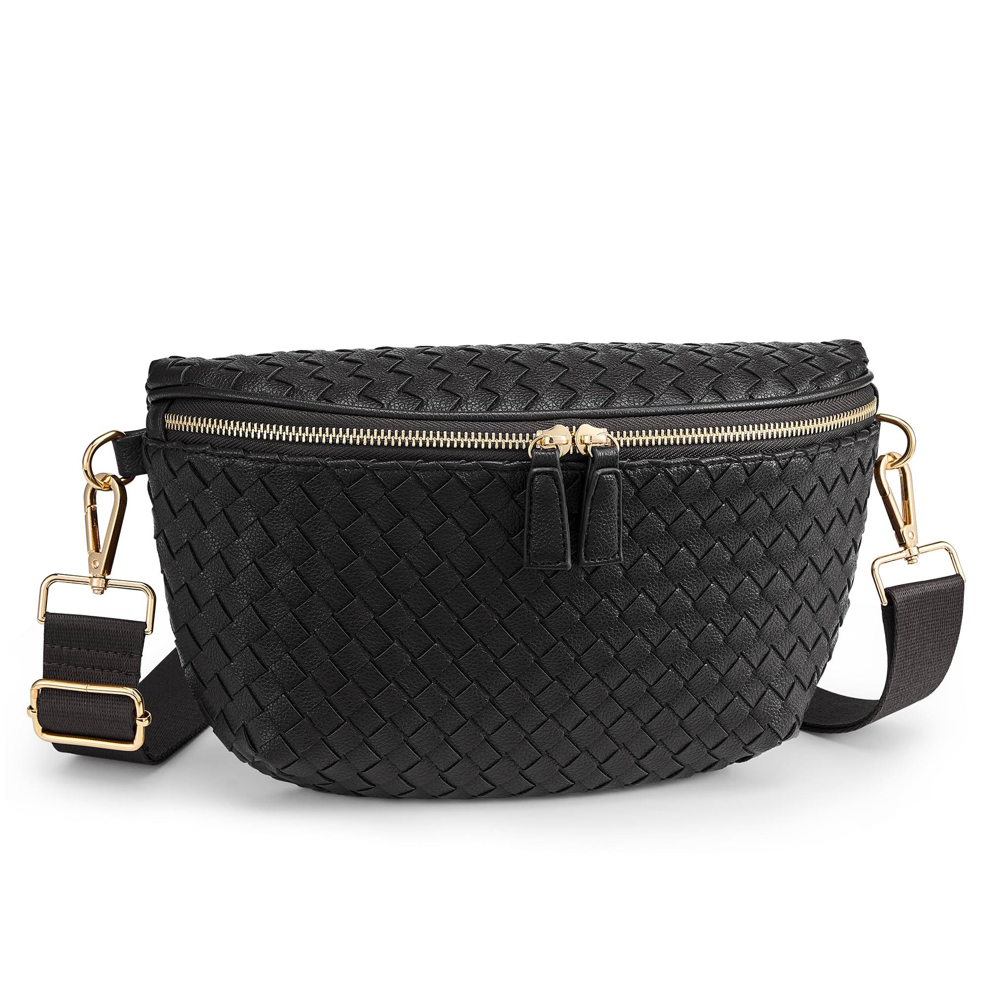KALIDI Woven Crossbody Bag for Women Travel Vegan Leather Belt Bum Bag