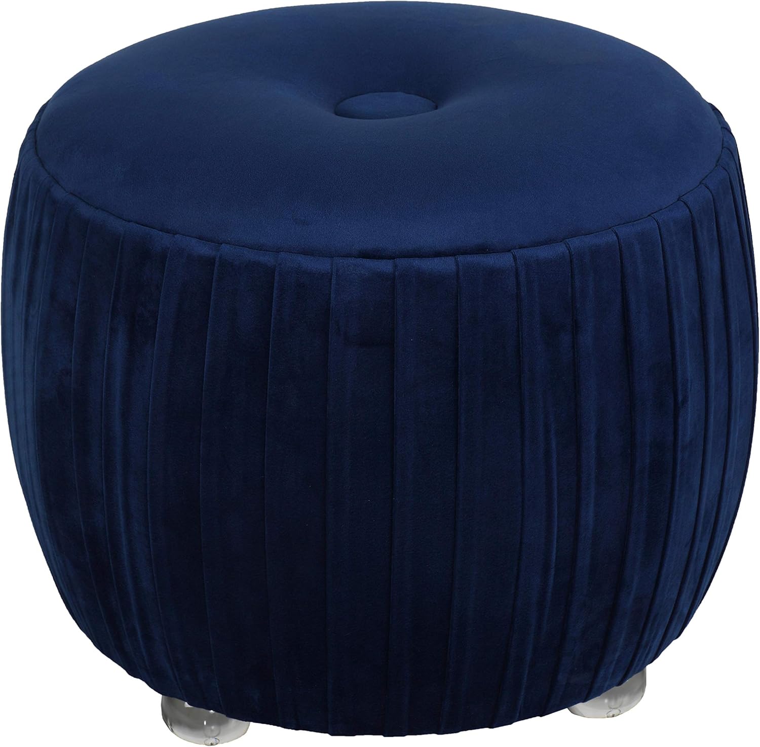 Cortesi Home Doles Round Ottoman with Clear Acrylic Legs 16, High, Navy Blue Velvet