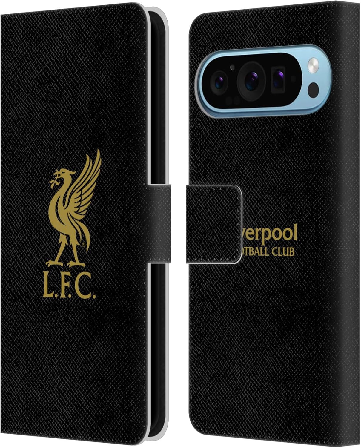 Head Case Designs Officially Licensed Liverpool Football Club Gold Logo On Black Liver Bird Leather Wallet Case Compatible with Google Pixel 9 / Pixel 9 Pro