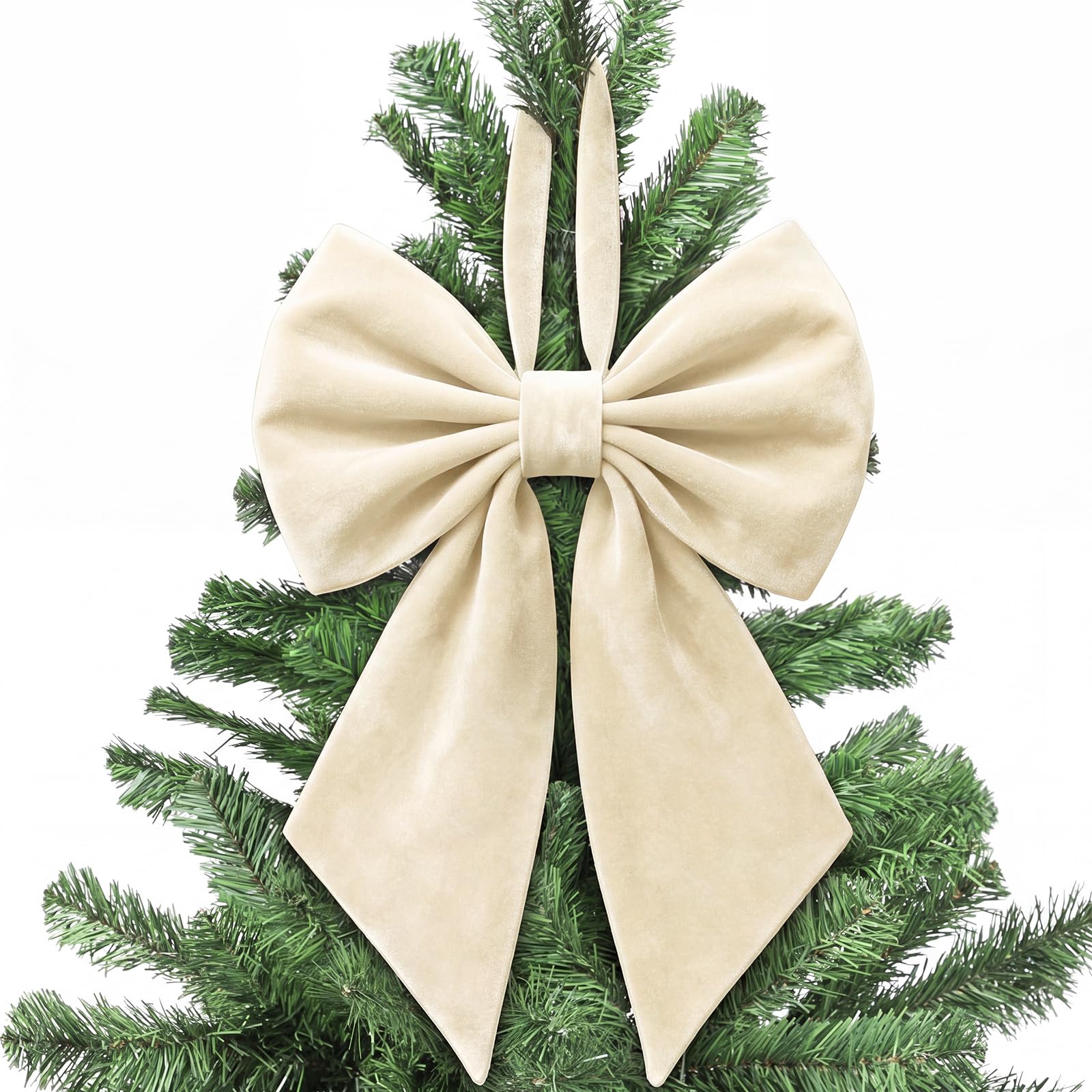 Janinka Cream White Velvet Christmas Bow for Tree Topper 22" Big, Velvet