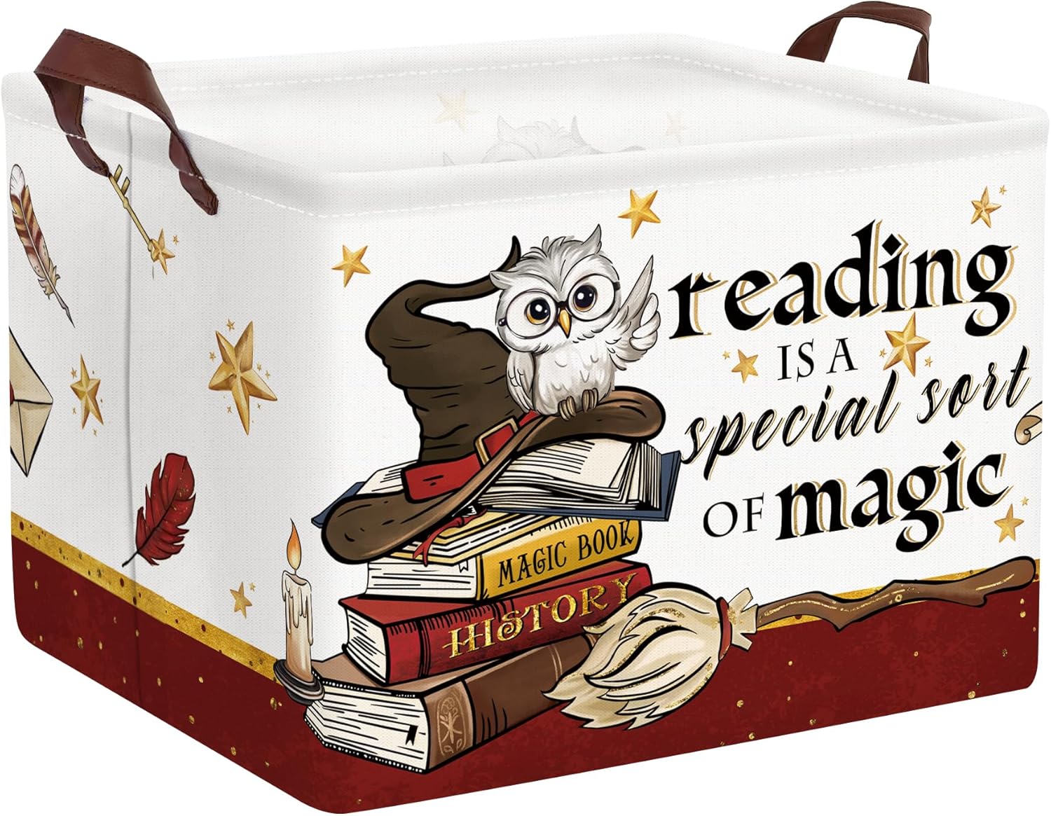 Clastyle Magic Nursery Decor Baby Gift Basket Kid Large Feather Hat Book Shelf Basket Broomstick Collapsible Rectangle Clothes Toy Bin,Wand Owl,40 * 30 * 30 cm Wand Owl 40*30*30 cm