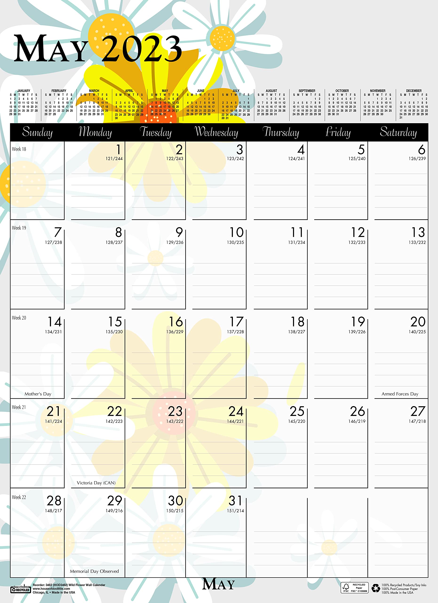 House of Doolittle Monatlicher Wandkalender 2023, Wildblume, 30,5 x 41,5 cm, Januar - Dezember (HOD3462-23)