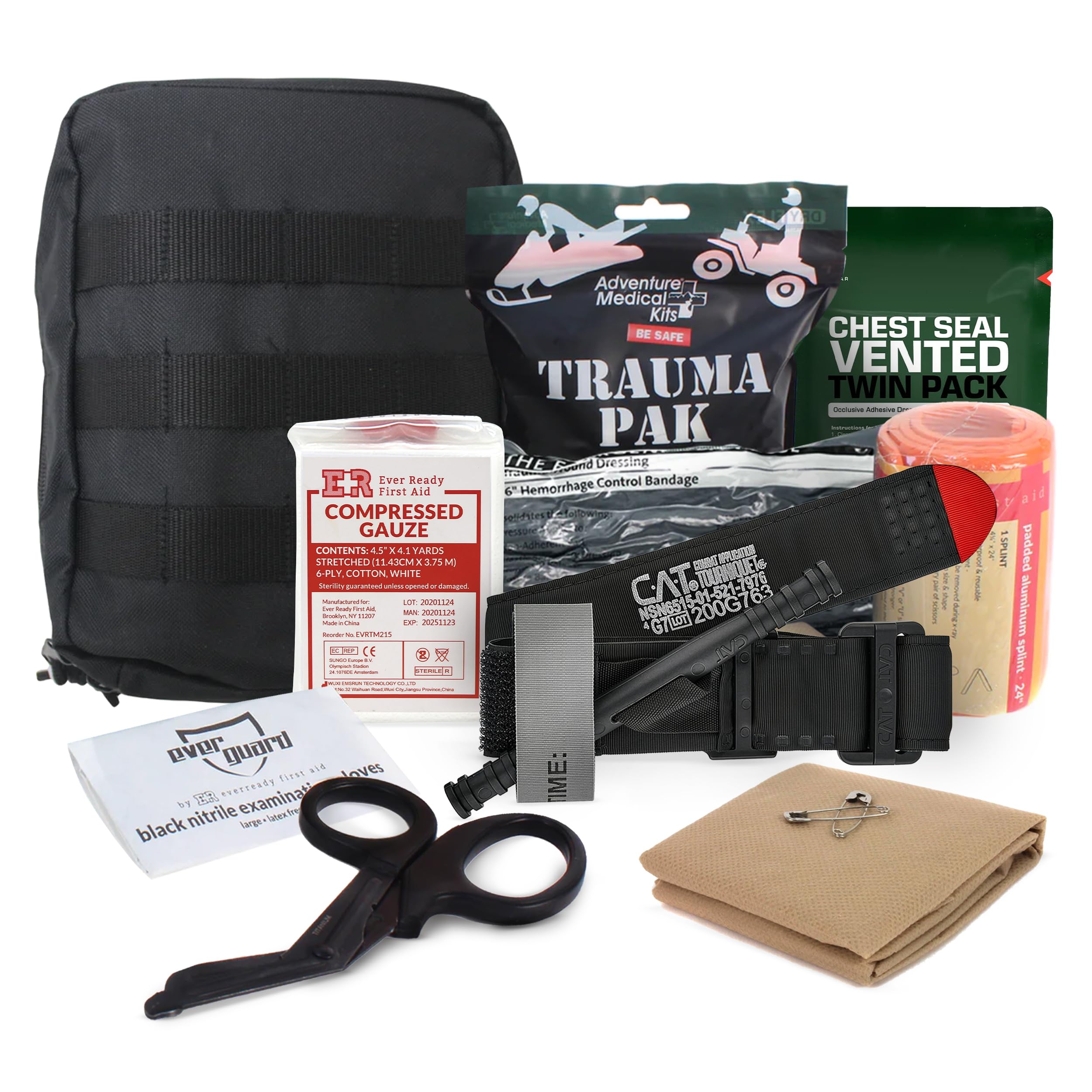 Premium IFAK Trauma First Aid Kit - Military Combat Tactical Molle with C-A-T Tourniquet - Active Shooter Kit with Vented Chest Seal, Emergency Bleeding Control - Black