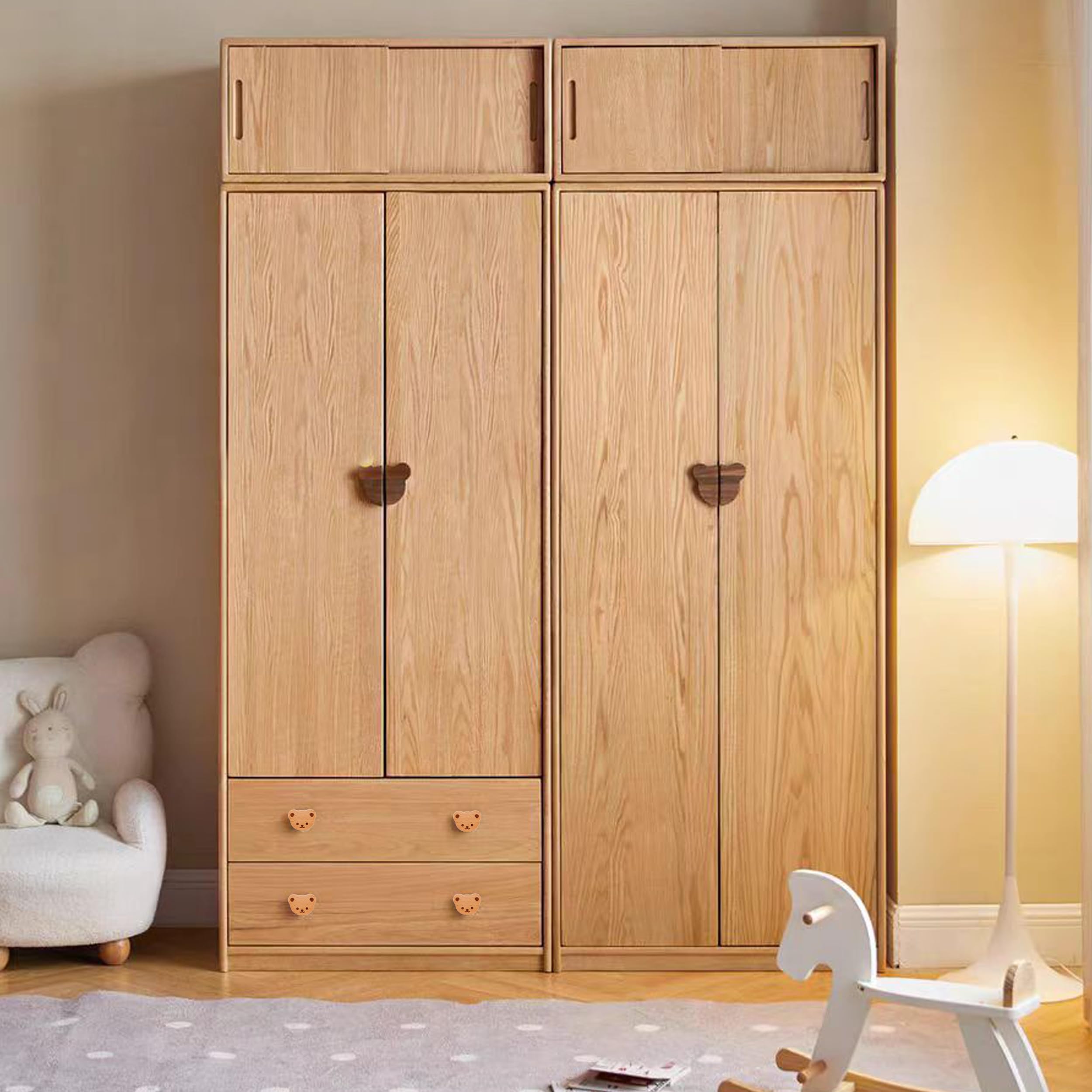 12 pièces Poignées de tiroir en bois sculpté ours bohème - Décoration rustique pour armoire/cuisine/meuble - Poignets d'armoire écologiques artisanaux‌