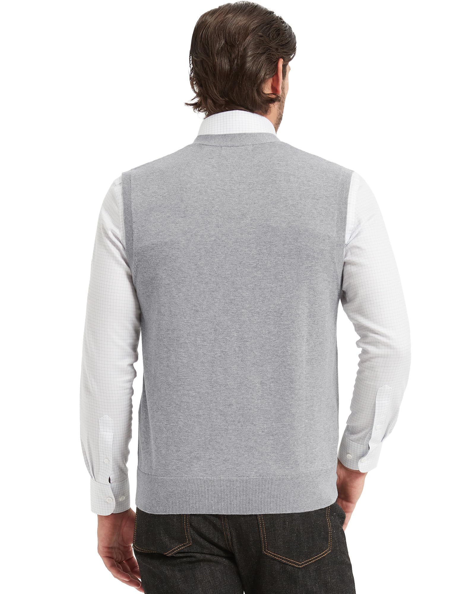 Kallspin Pullover para hombres de puro algodón tejido a punto cuello en V unicolor de ajuste regular sin mangas y con dobladillo acanalado