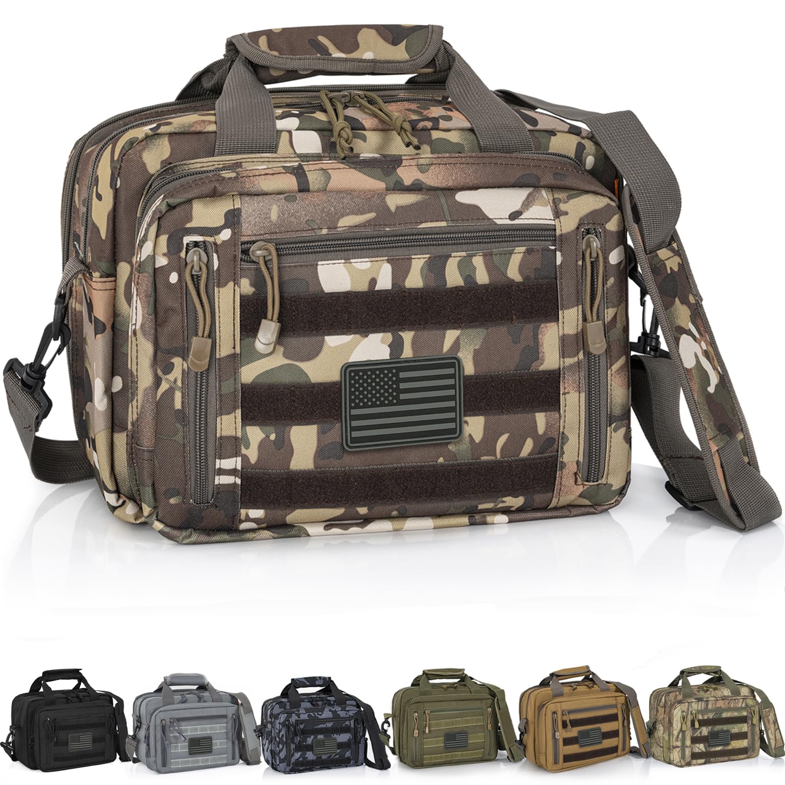 Pistol Case, Gun Range Bags For 2 Pistols 6 Magazines Carrying Shooting Bag with Lockable Zipper for Shooting Range Outdoor Hunting