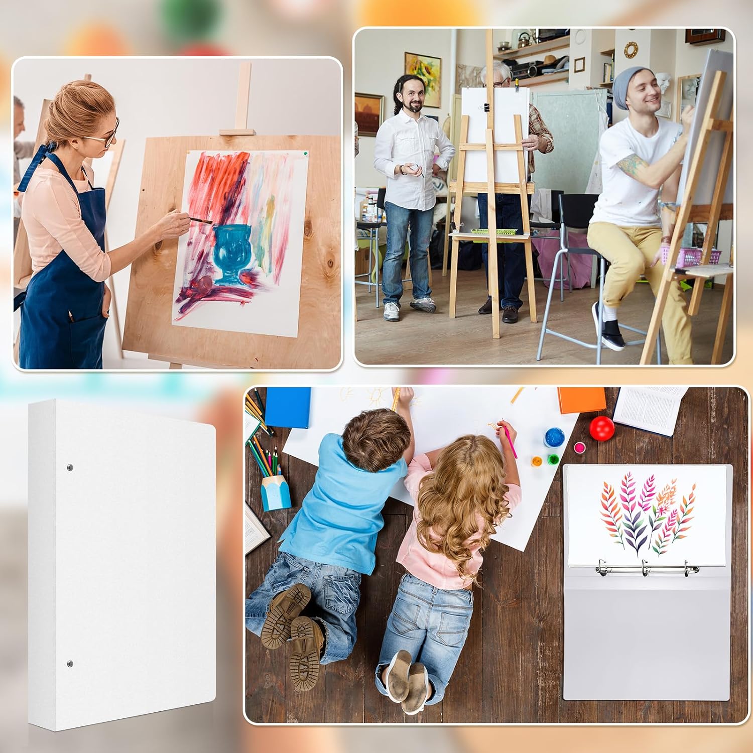 2 Pcs 3 Ring Binder 11"x17" Binder Poly Panel Featuring 1" D Ring Fit 11" x 17" Paper Size for Store Artwork Poster Paper PP Material (White)
