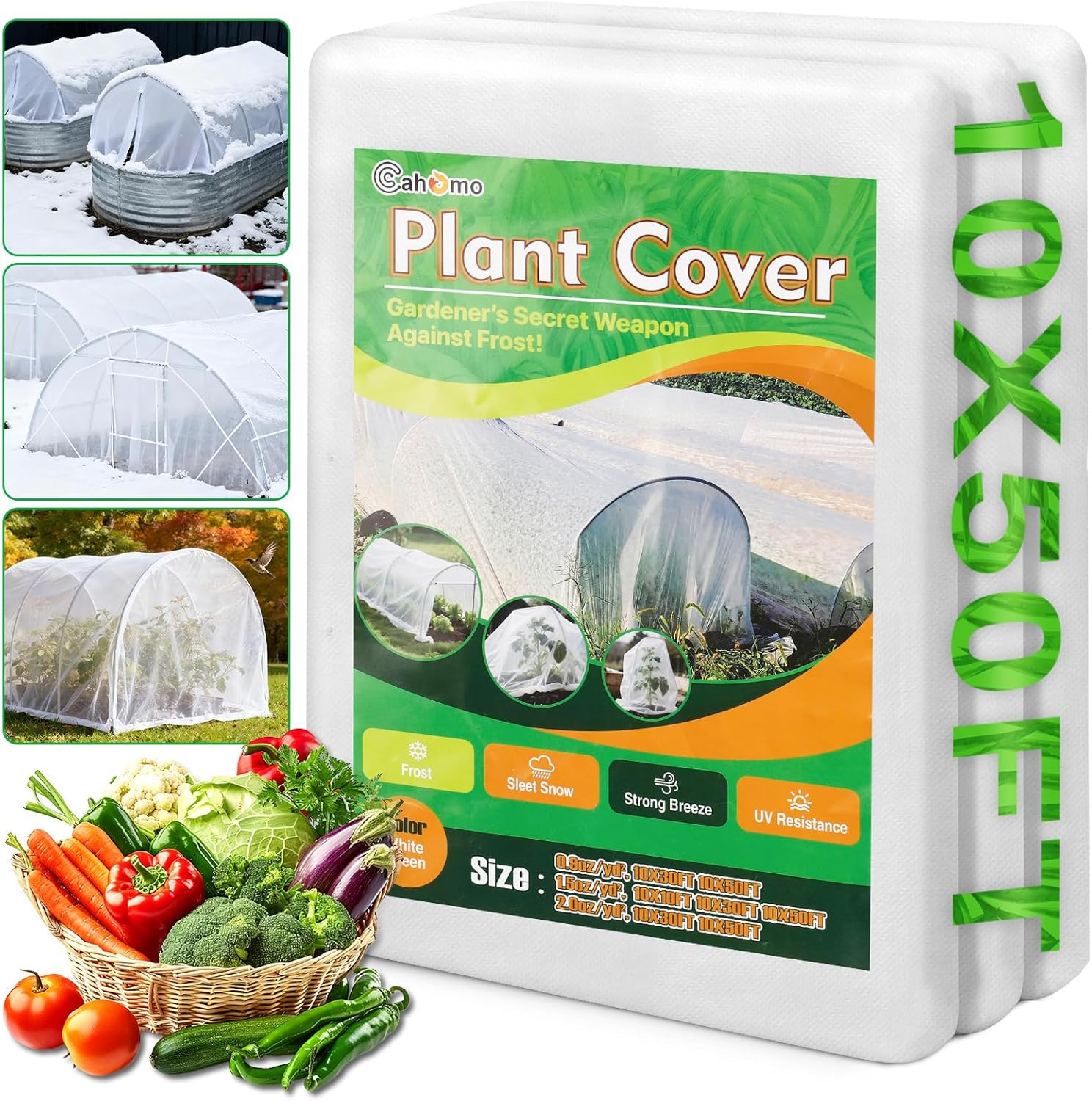White Plant Covers Freeze Protection, 10 x 50 ft - 1.5 oz/yd² Frost Cloths for Outdoor Plants, Tree Covers Freeze Protection, Winter Garden Blanket, Sun Cover for Plants for Greenhouse, Vegetables