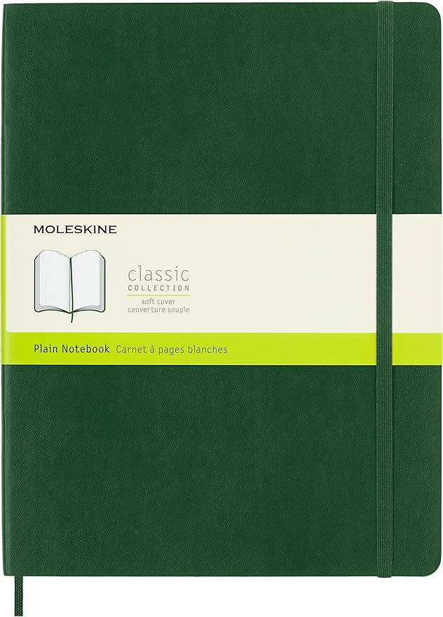 Moleskine Classic Notebook, Soft Cover, XL (7.5" x 9.5") Plain/Blank, Myrtle Green