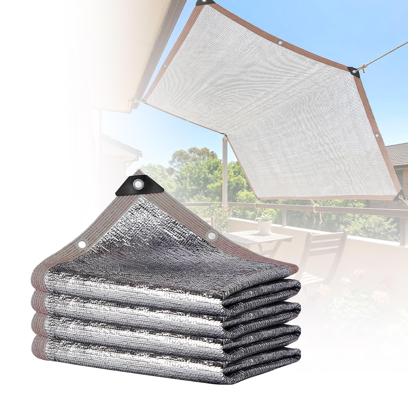 MBBTAG Aluminet Shade Cloth 98% Highly Reflective Breathable Mesh Tarp with Grommets Sun Shade Cloth for outdoor Patio Pergola Chicken Coop Garden Greenhouse with Pull Rope(1x2m)