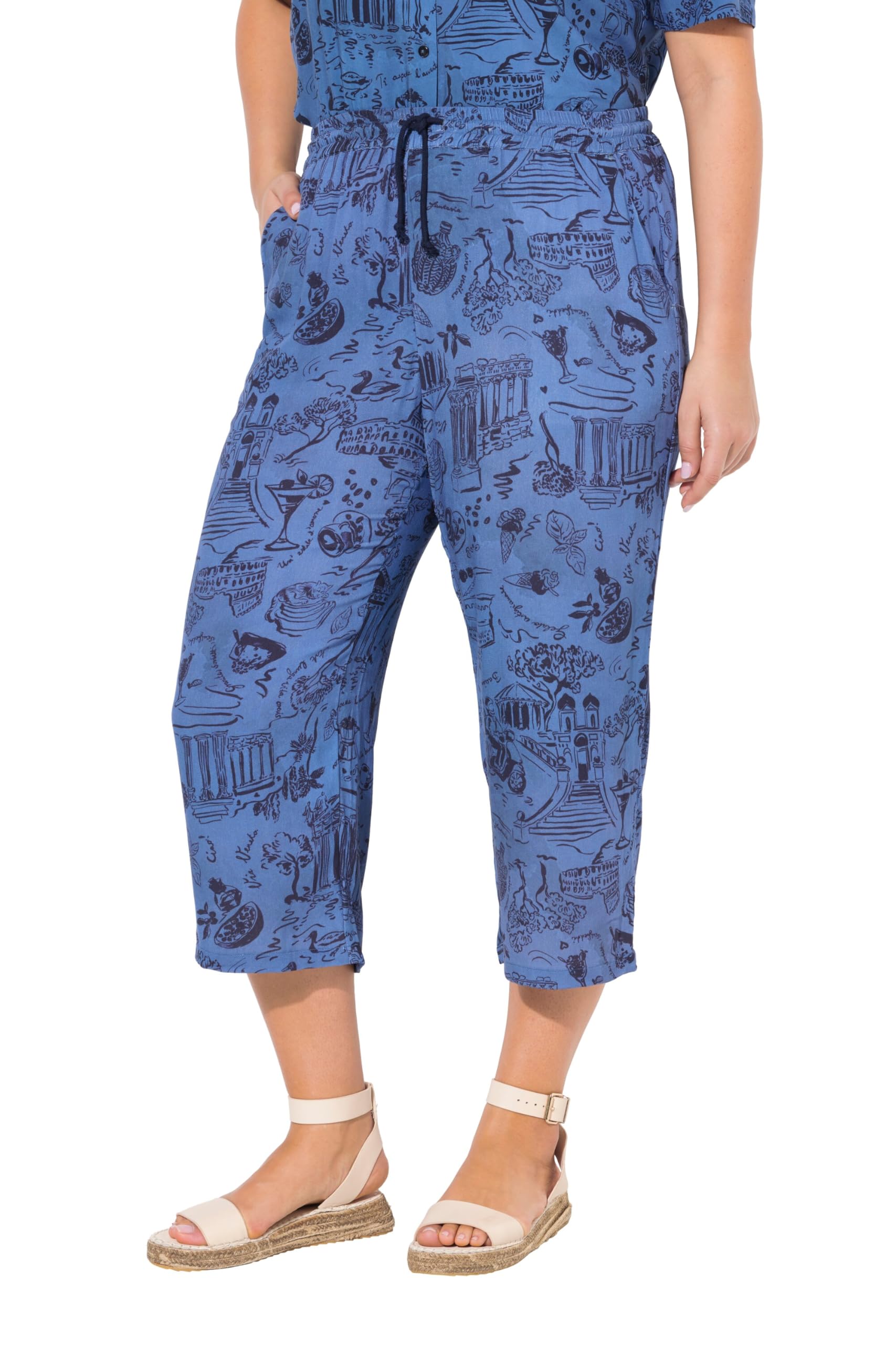 Ulla Popken Damen große Größen Übergrößen Plus Size Culotte Rose, Knielang, weites Bein, Elastikbund 838147