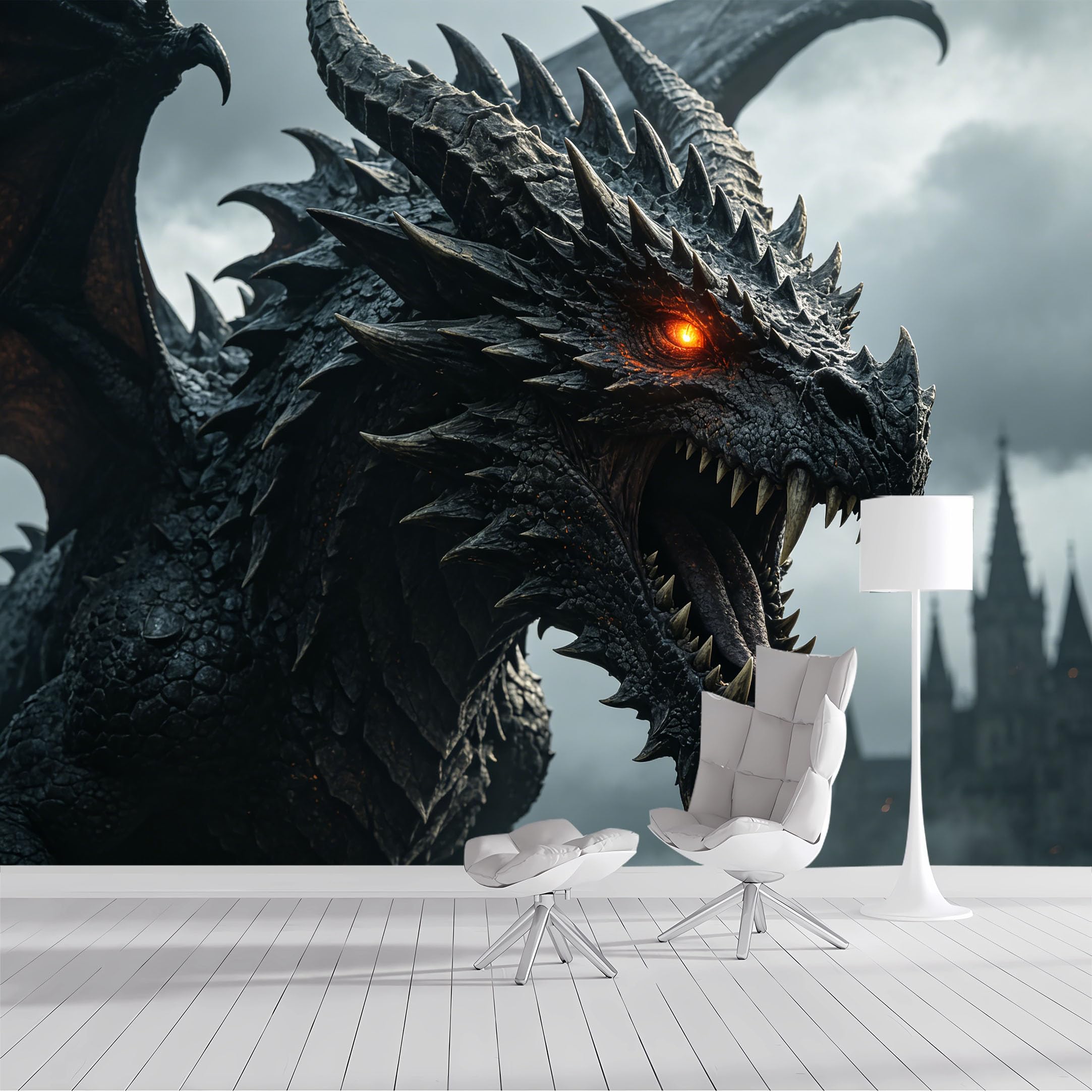 Custom Size Wall Mural Dark Dragon Gothic Castle Fantasy Art Illustration SelfAdhesive Wall Fabric Removable Peel and Stick Wallpaper Wall Decor for Living Room Bedroom Bathroom