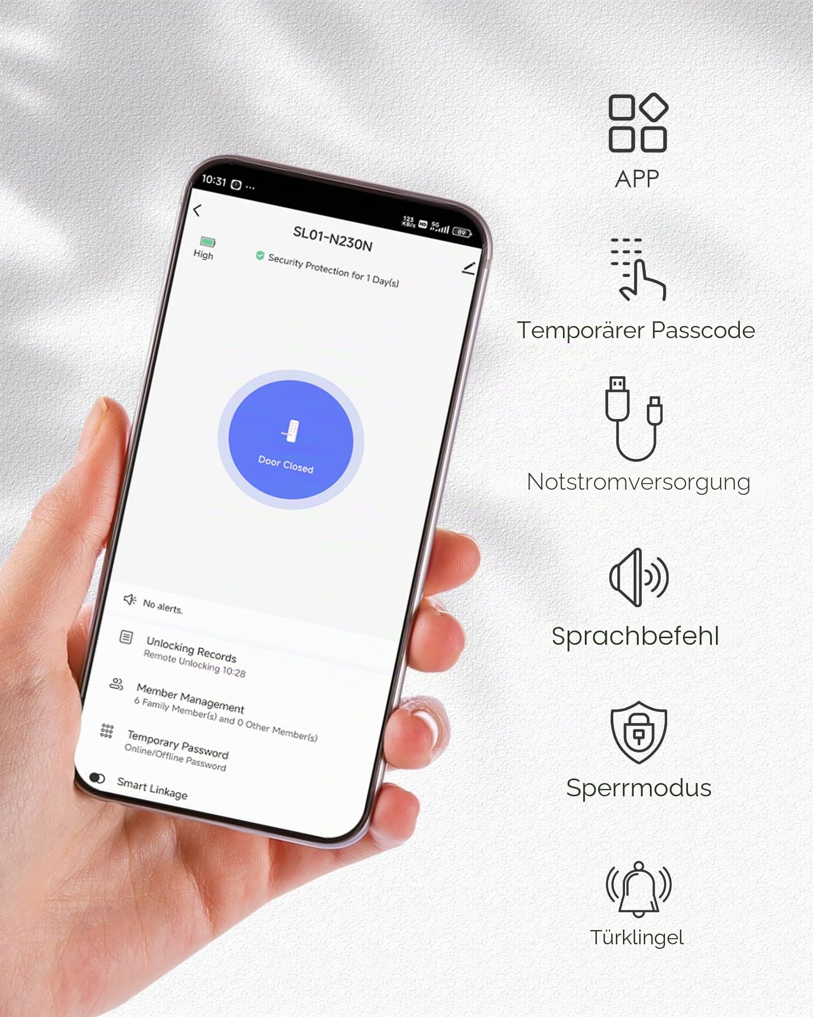 NGTeco Smart Türschloss mit Griff – Fingerprint, Code, Karte, Schlüssel & WiFi – App-Steuerung, einfache Montage für schmale Türen