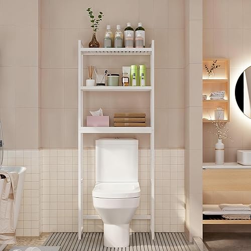 Miniatura 2 de Gizoon Almacenamiento sobre el inodoro, organizador de baño de bambú de 3 niveles con estante ajustable, se adapta a la mayoría de los inodoros,
