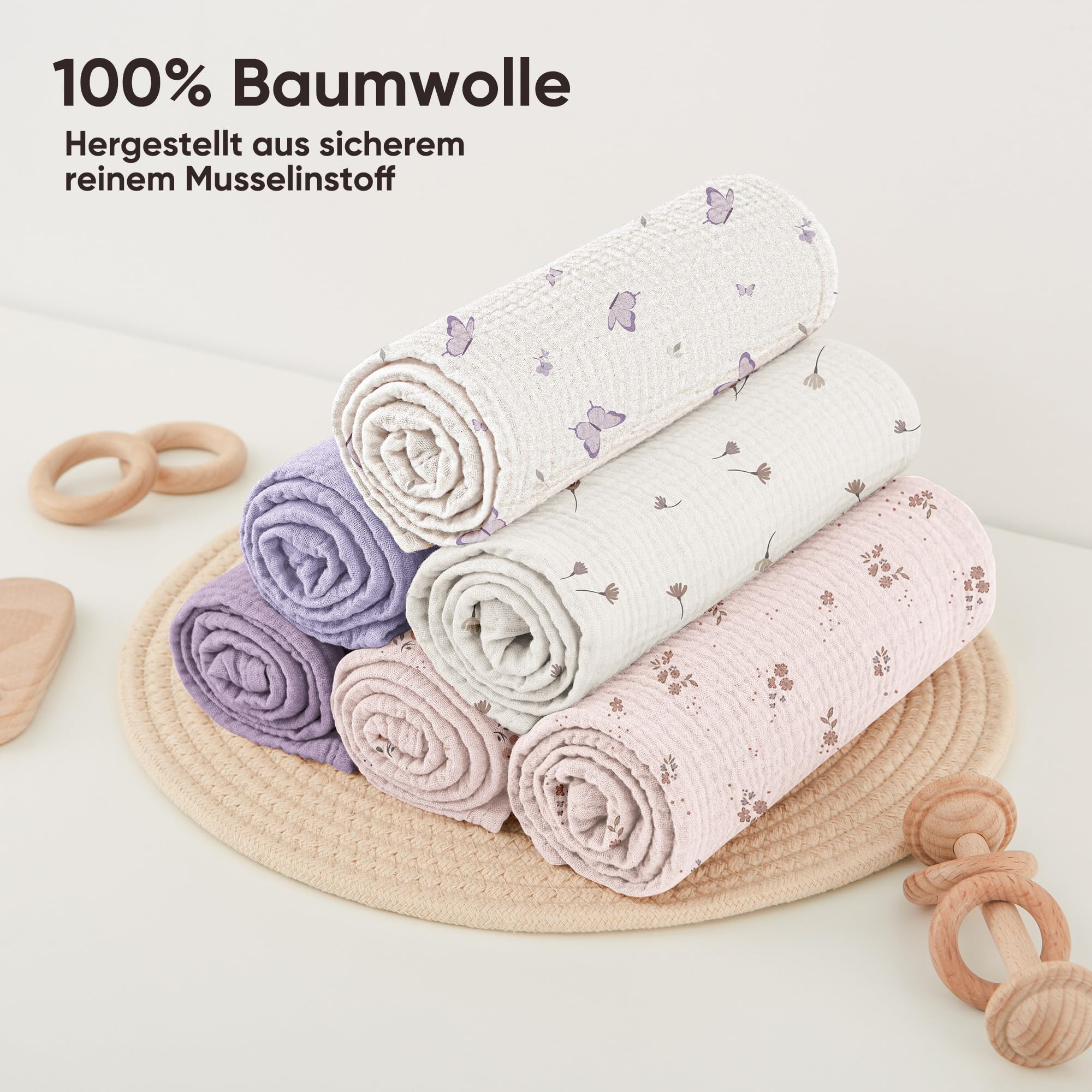 Bearmoss 100 % algodón de muletón, paños suaves para bebés, transpirables y extremadamente absorbentes, paños de muselina para paños absorbentes, 10 unidades, 60 x 60 cm (rosa violeta)