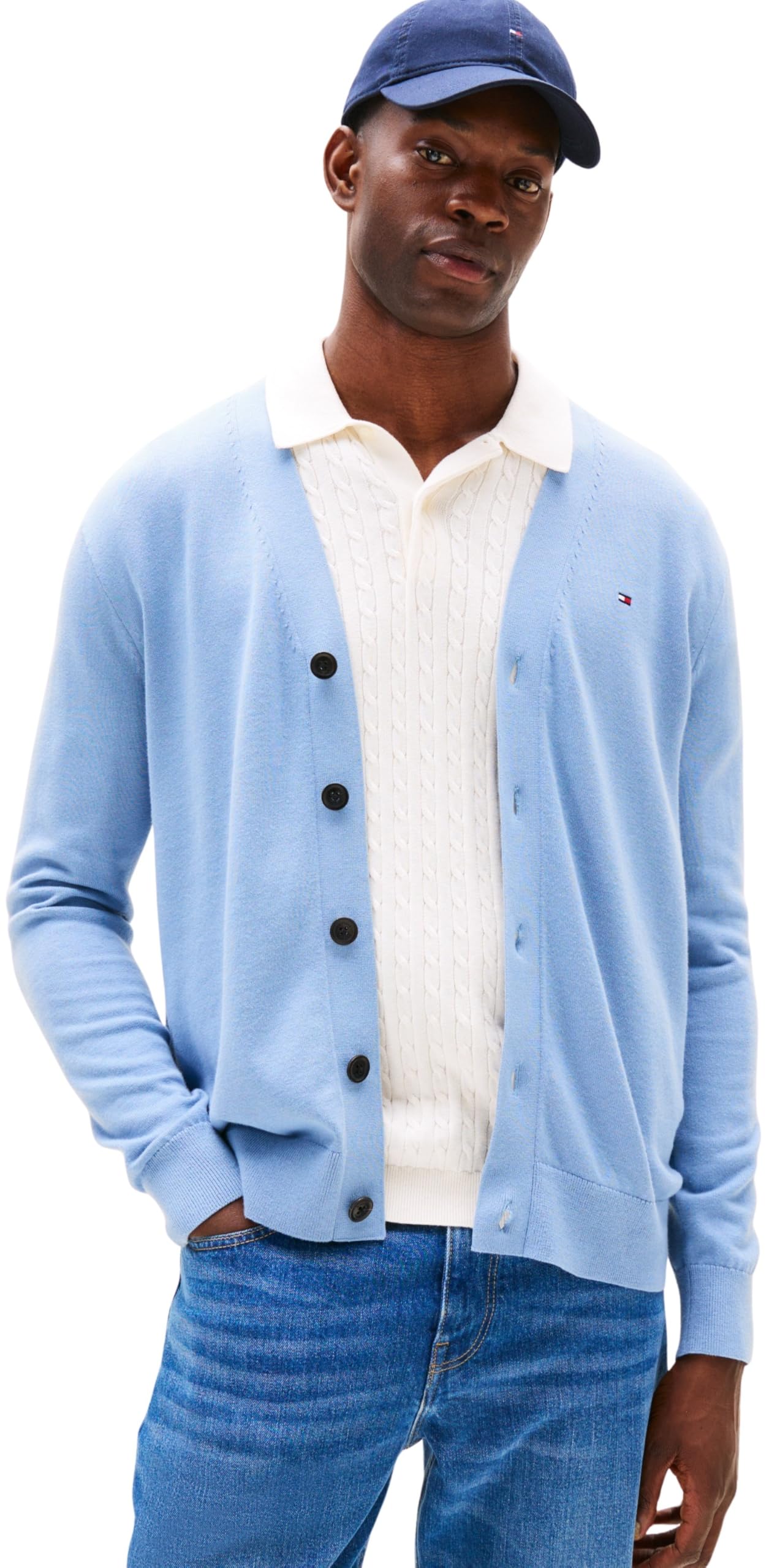 Tommy Hilfiger Uomo Cardigan Giacca in Maglia Essential Cotton con Chiusura a Bottoni
