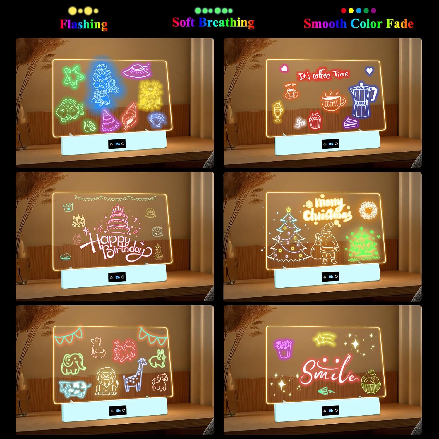 16“ Rechargeable LED Drawing Board for Kids 7 Colors Light Acrylic Dry Erase Board with Colors 3 Modes Led Note Board for Room/Store/Office Ideal Gift for Birthday Festival Blue