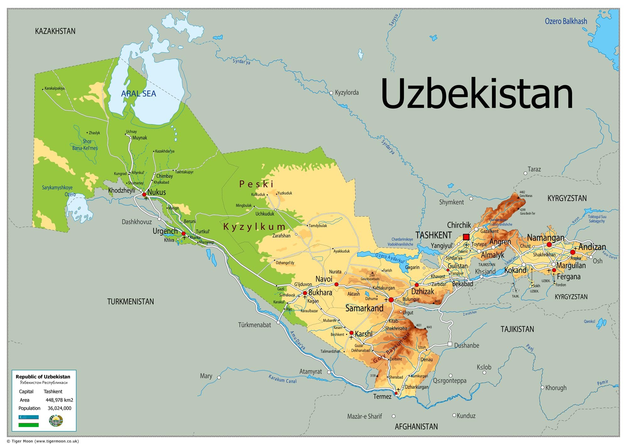 Physical Map Of Uzbekistan The Oxford Collection Size A2 Paper 81A6RqZwbTL 