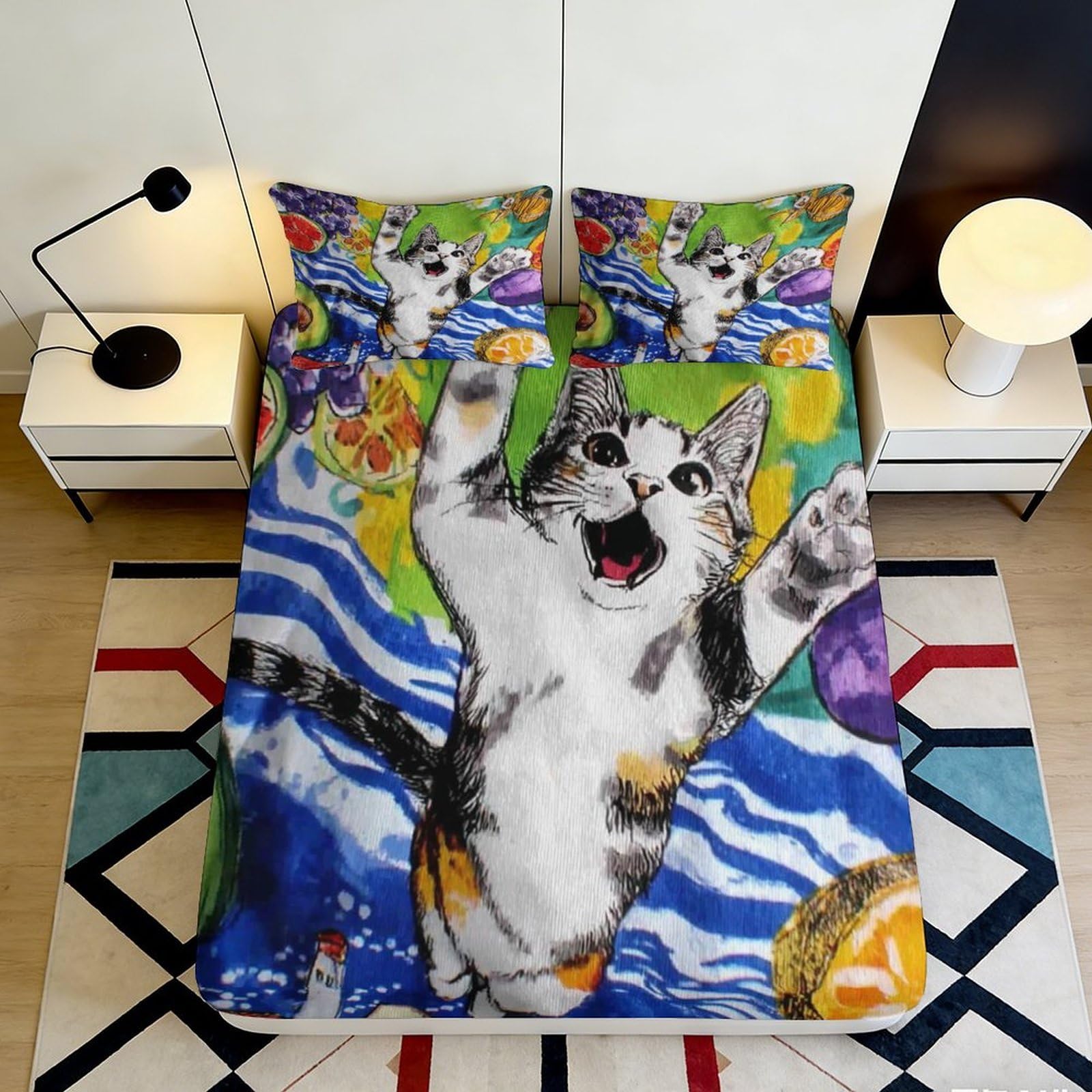 Jqzkxnhpbr Style-3 3D Printed Cartoon Cat Fitted Sheet Microfiber Soft Colorful Art Mattress Cover For Bedroom Guestroom Dorm Decor, Easy Care 90X200x25cm
