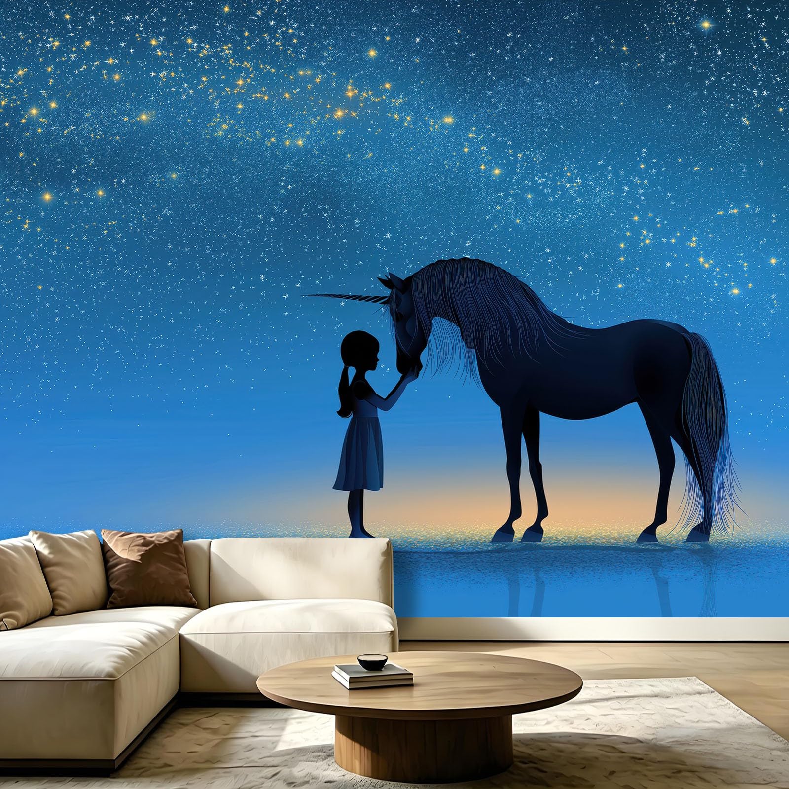 Poster mural photo licorne intissé 300x210 cm pour masquer les défauts du mur