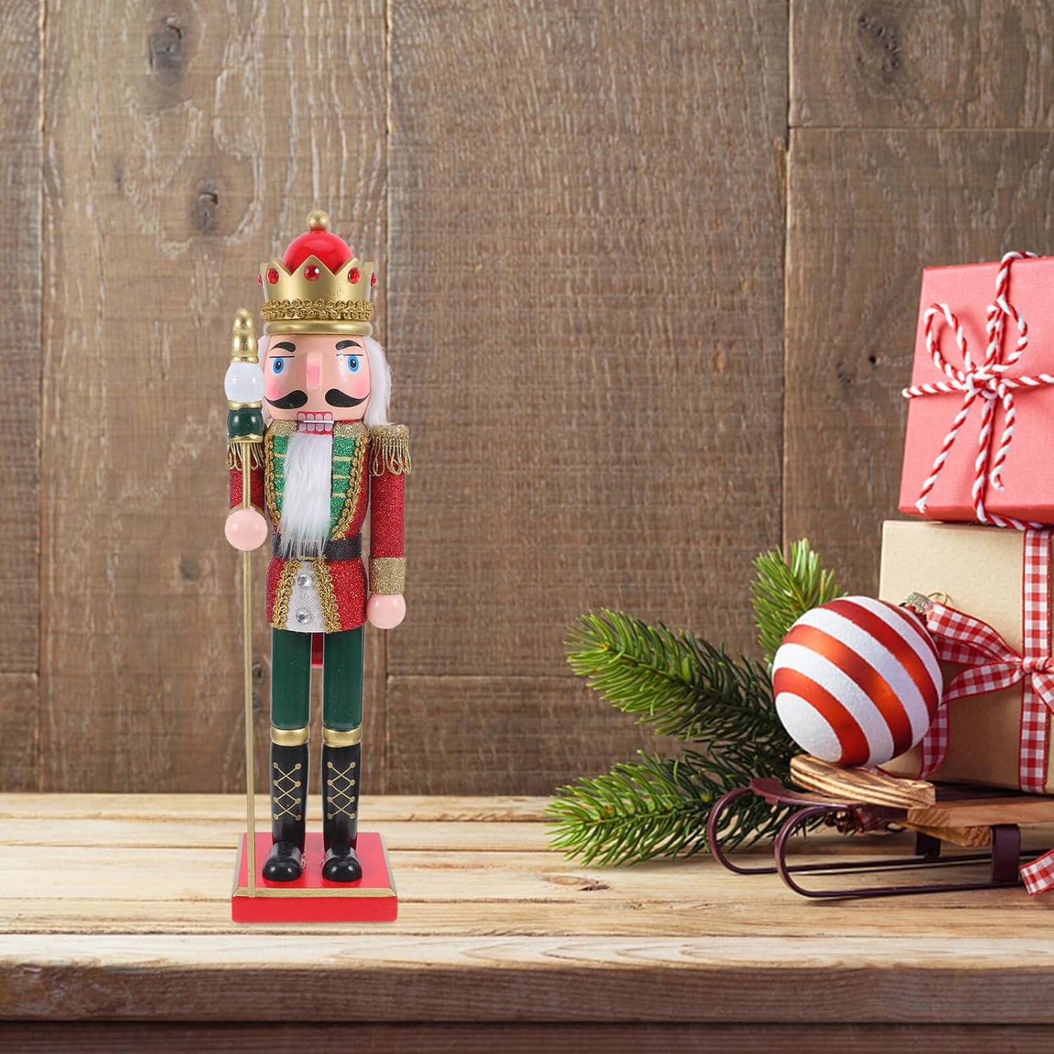 KICHOUSE Christmas Nutcracker Doll Figurine 38cm Pink Glitter Wooden Nutcracker Christmas Decor Traditional Holiday Tabletop Centerpiece for Home Seasonal Decoration