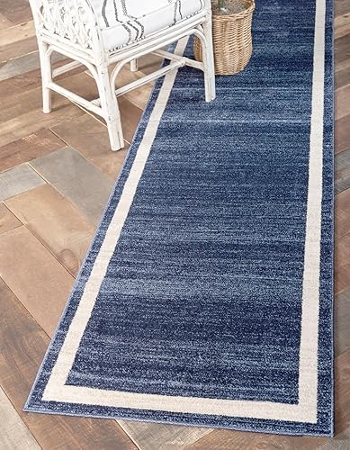 Unique Loom Del Mar Collection - Alfombra Maria (2 pies x 6 pies 1 pulgada, azul marinomarfil)