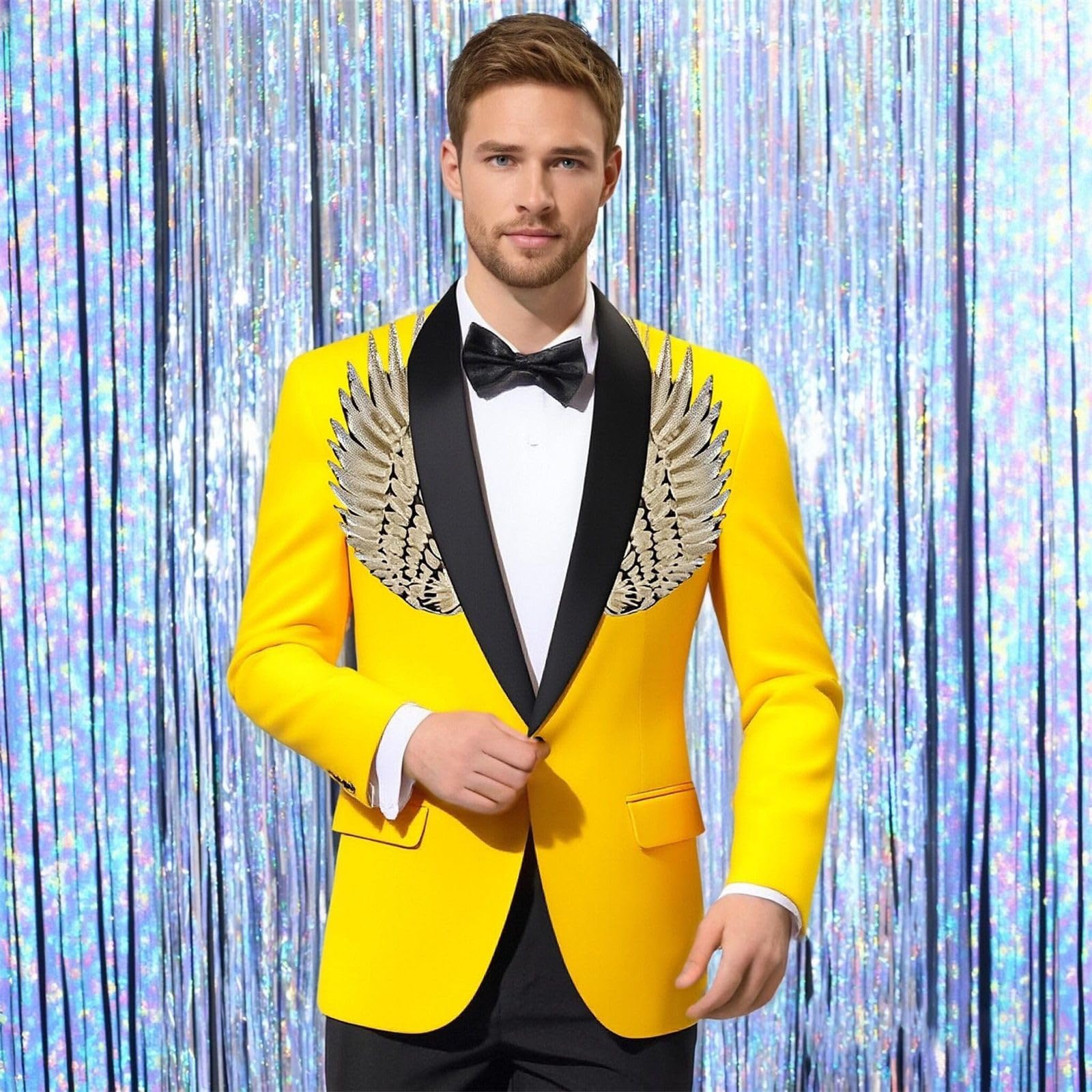 Generisch Giacca da uomo con paillette, con brillantini, per feste, balli di fine anno, blazer da uomo, casual, sportivo, per matrimonio, business, abito da uomo