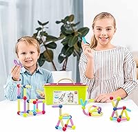 Vista 2 de PicassoTiles Juego de construcción de bloques de construcción magnéticos con contenedor de almacenamiento, coloridos bloques de juguete STEM 3D