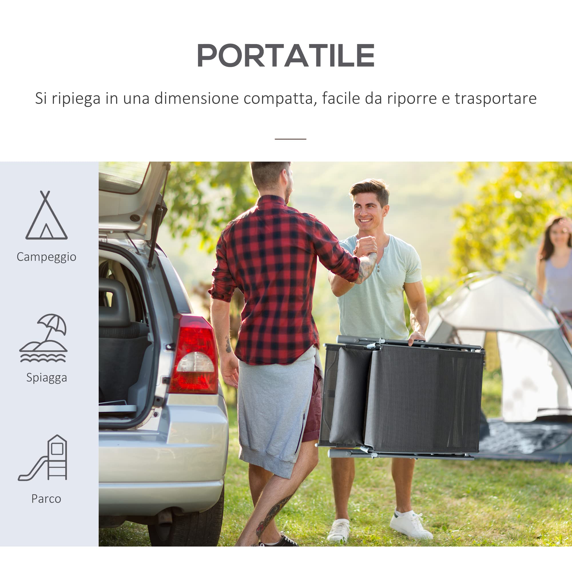 Outsunny Sdraio da Giardino Pieghevole 137x63.5x100.5cm Grigio con Materassino e Cuscino