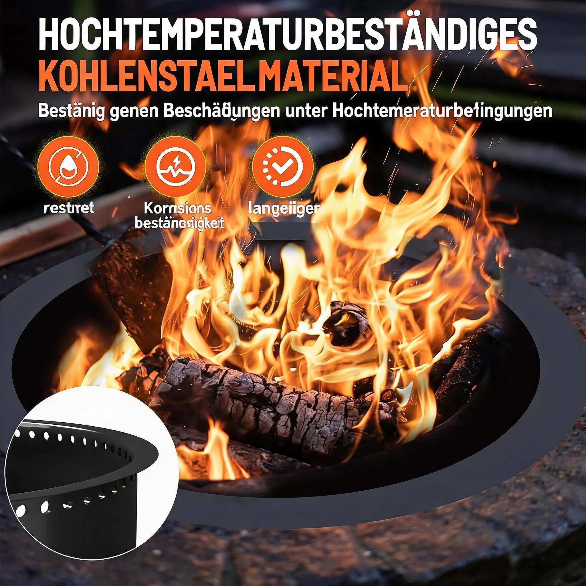 Aptliton Feuerring 91cm ø – Rauchfreie Feuerstelle Einsatz, Massiver Stahl Mit Rostschutzbeschichtung, 8-Teiliger Feuerstellenring, Schwarz
