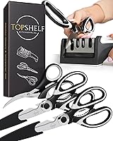 TopShelf Heavy Duty Kitchen Shears Set with Sharpener - Stainless Steel 4-Piece for Meat, Poultry, Seafood - Lifetime Warranty