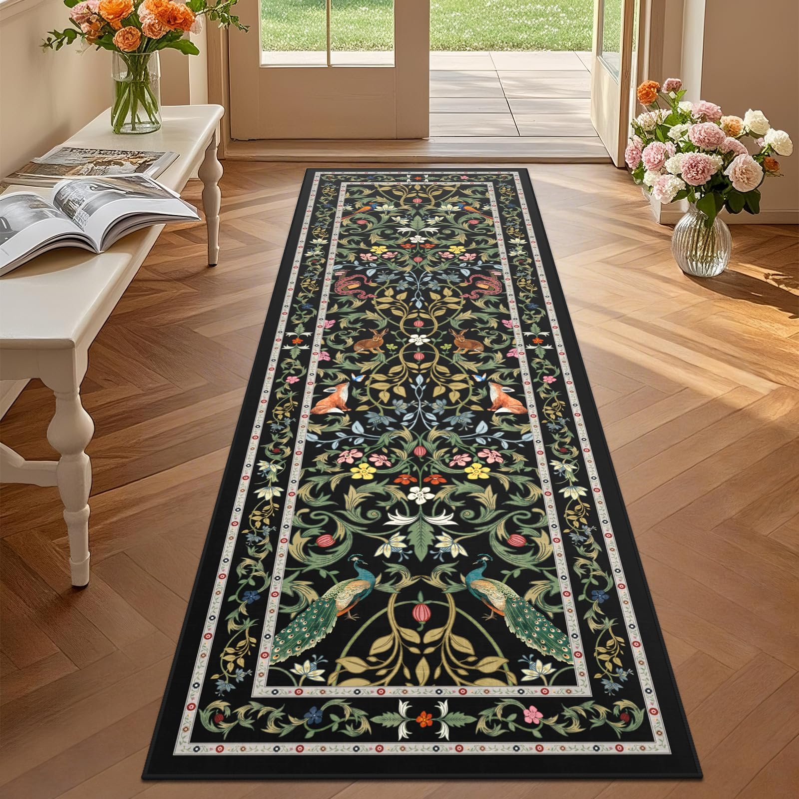 TUKDAK Teppich Läufer Flur rutschfest, Waschbar Teppich, Boho Küchenläufer, Kurzflor Küchenteppich