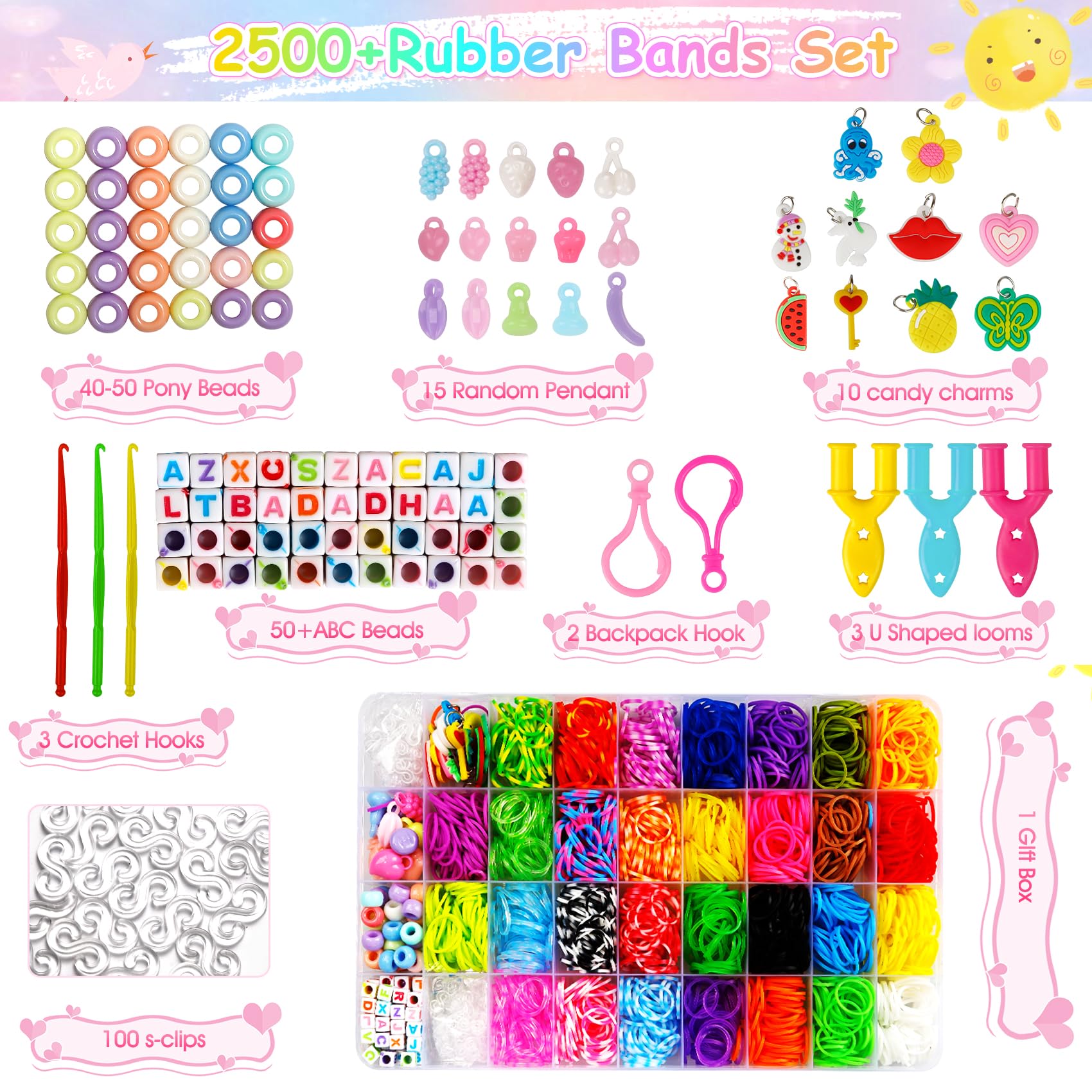 LUZOON 2500+ Loom Bänder Set, 30 Farben Bunte Gummibänder Kit für Armbänder,Loom Bänder Set für Armbänder, Armbänder Selber Machen kinder, Loom Rubber Bands Kit für Kinder Mädchen Jungs