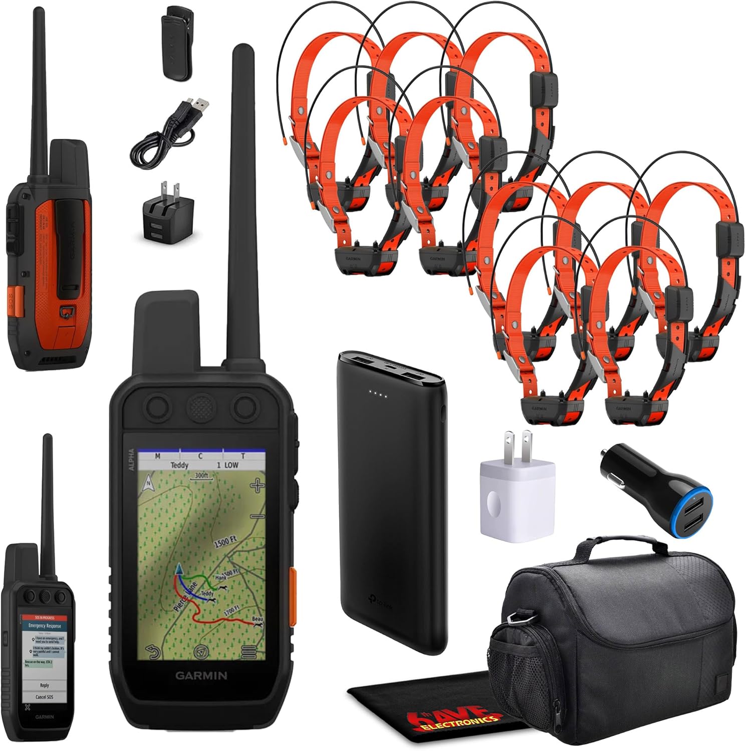 Garmin Alpha 300i Handheld Advanced Dogs Tracker & Training System with inReach Technology Bundle with 10x Garmin Dog Collars Alpha TT25 Tracking & Training Collar with GPS Charger + Accessories