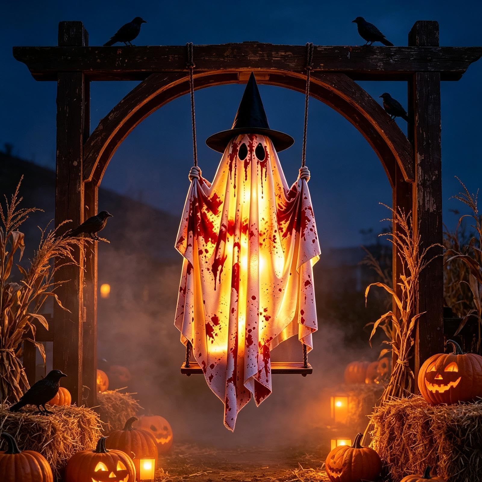 Fantasma di Halloween da Esterno Ornamento Luminoso Con Telecomando | Fantasma spaventoso oscillante cortile per Giardino Portico Cortile Patio Ramo d'Albero Grondaia Festa Casa Appartamento