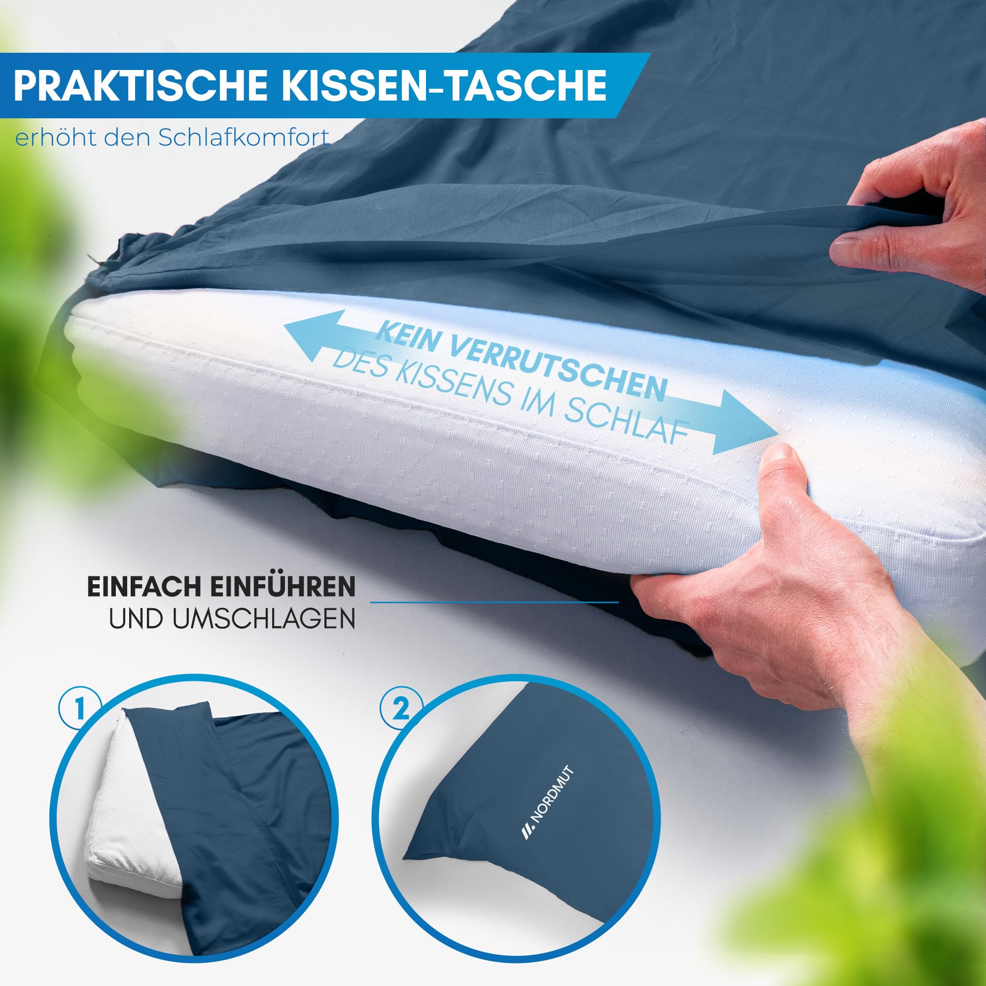 NORDMUT® Hüttenschlafsack Ultraleicht aus Mikrofaser oder Baumwolle - Reiseschlafsack atmungsaktiv kleines Packmaß & besonders weich inkl. Kissenfach